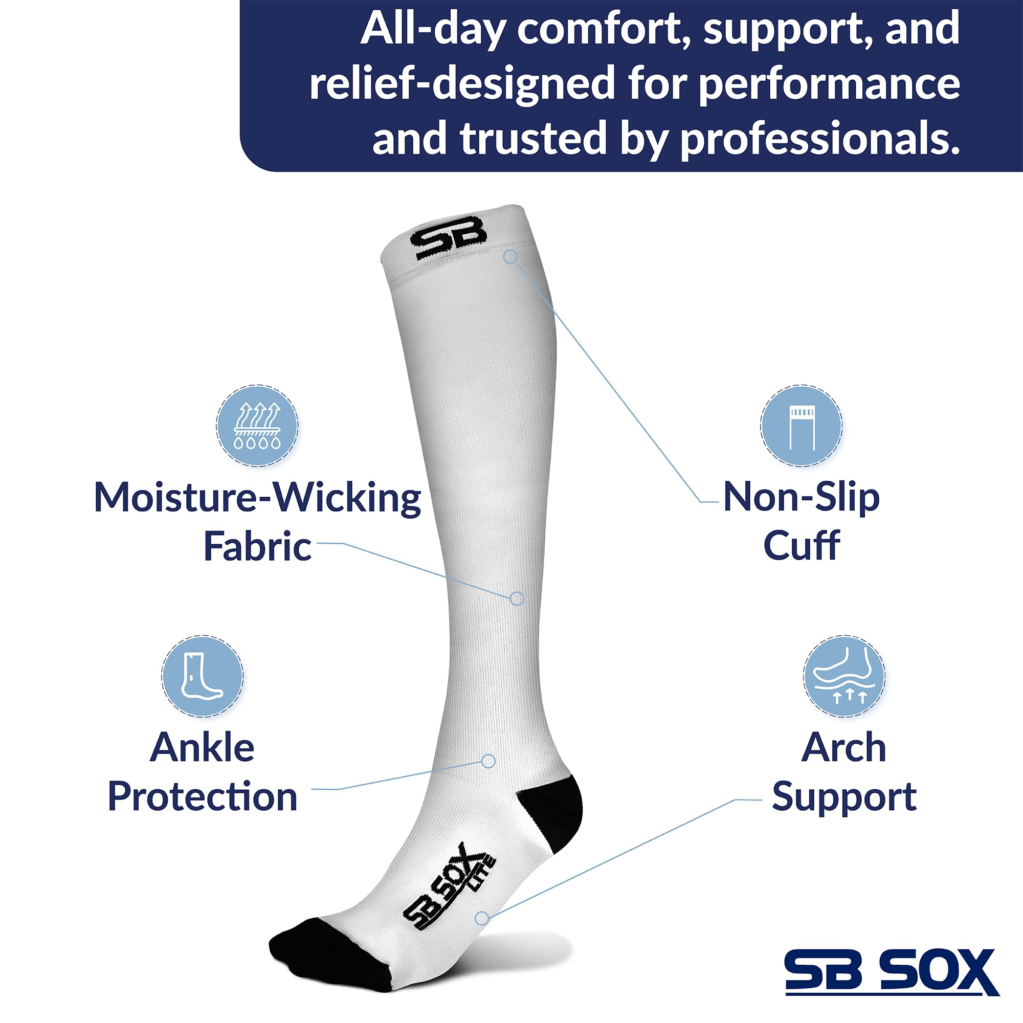 SB SOX Lite 15-20mmHg Compression Socks for Men & Women - Best Graduated Compression Socks for Travel, Running, Nursing & Everyday Use - XXL Size Available - Improve Circulation & Reduce Swelling