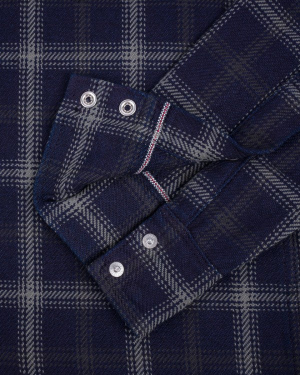 Iron Heart IHSH 411 9oz Selvedge Indigo Check Flannel Western Shirt for Men - Black Plaid Workwear Shirt for Casual & Outdoor Wear
