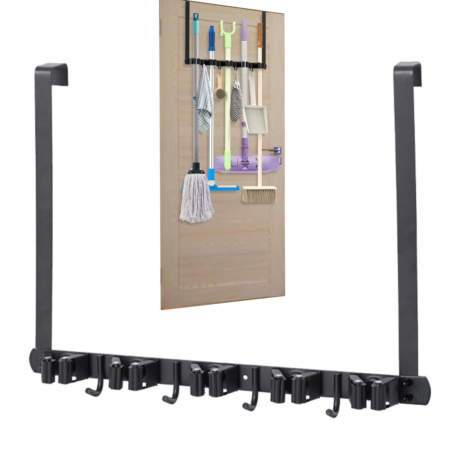 Wall Mounted Broom Organizer - Heavy Duty Metal Hanging Rack for Brooms, Mops & Cleaning Tools | Space Saving Utility Room & Kitchen Storage Solution | Perfect for Home, Bathroom, Restaurant & Garage Organization