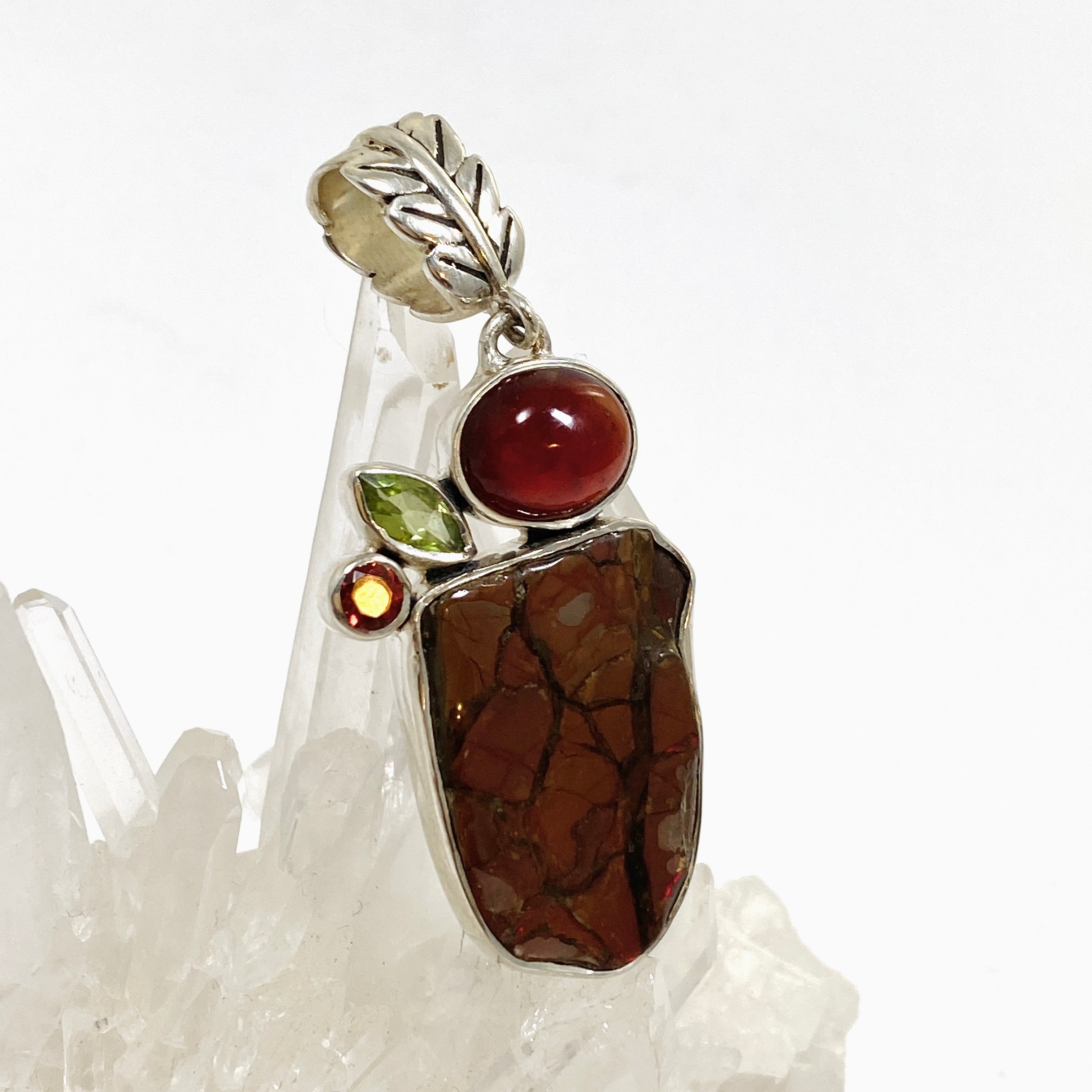 Natural Ammolite Peridot Garnet Multi-Stone Pendant Necklace GPVY1140 - Elegant Jewelry Gift for Women, Perfect for Parties & Special Occasions