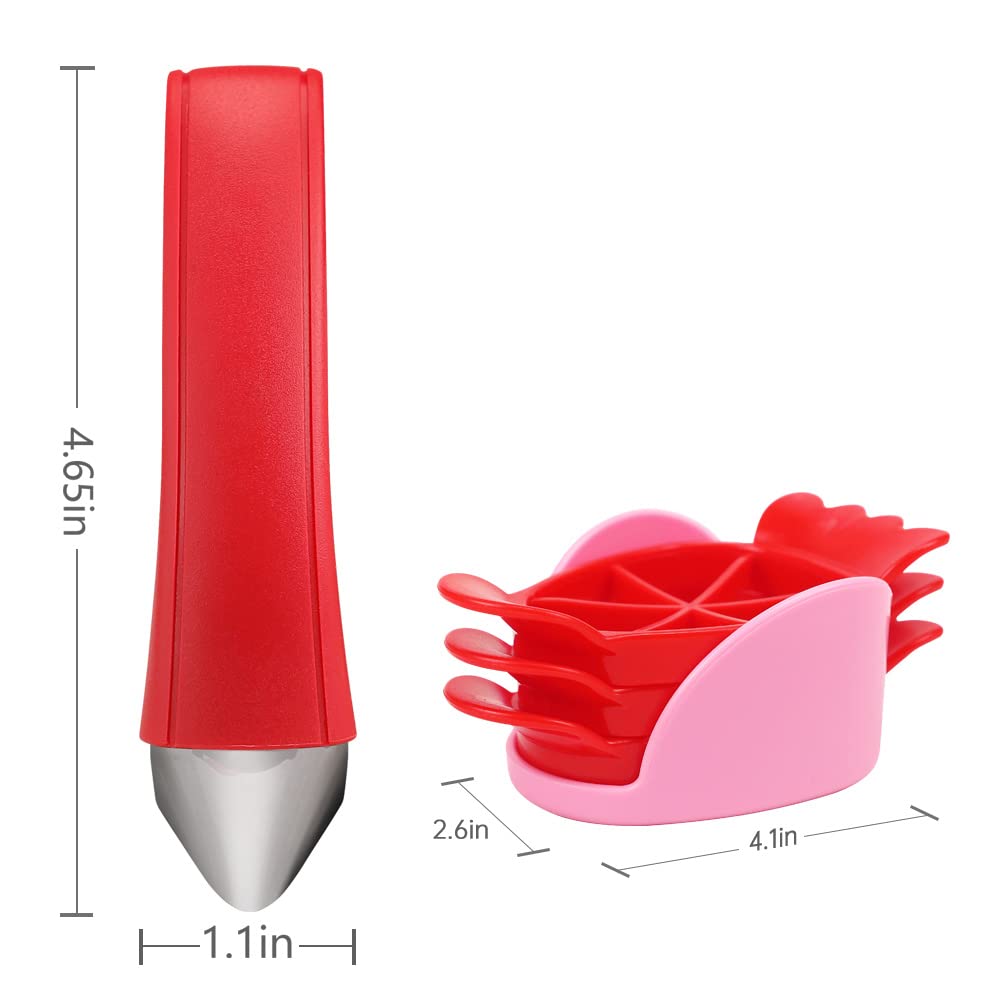 Strawberry Huller and Slicer Set - Stainless Steel Corer Cutter with Stem Remover & Serving Platter - Perfect for Fruit Salad, Cake Decorating, and DIY Kitchen Gadgets
