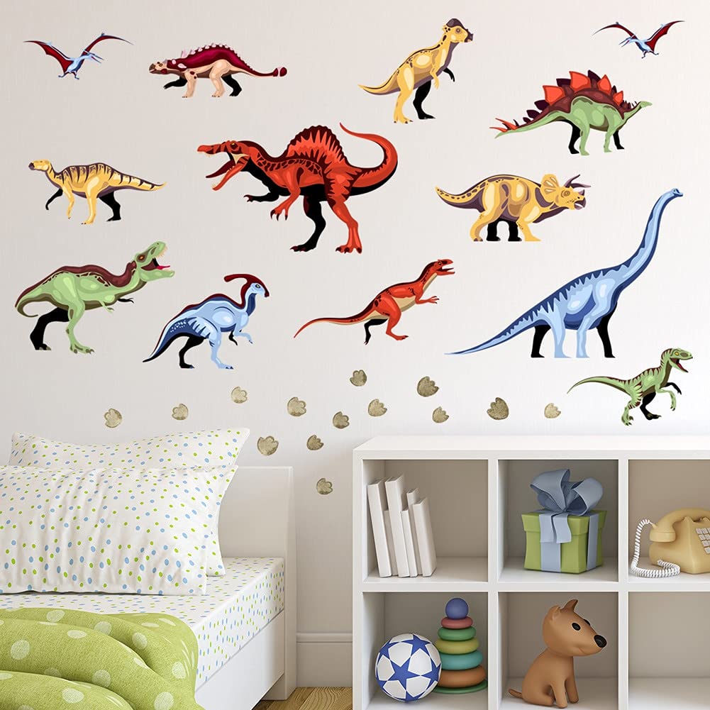 Dinosaur Wall Decals for Kids Room - Cartoon Dino Stickers for Boys Bedroom Decor, Nursery Wall Art, Peel and Stick Home Decoration | Perfect for Playrooms, Children's Bedrooms & Birthday Party Backgrounds