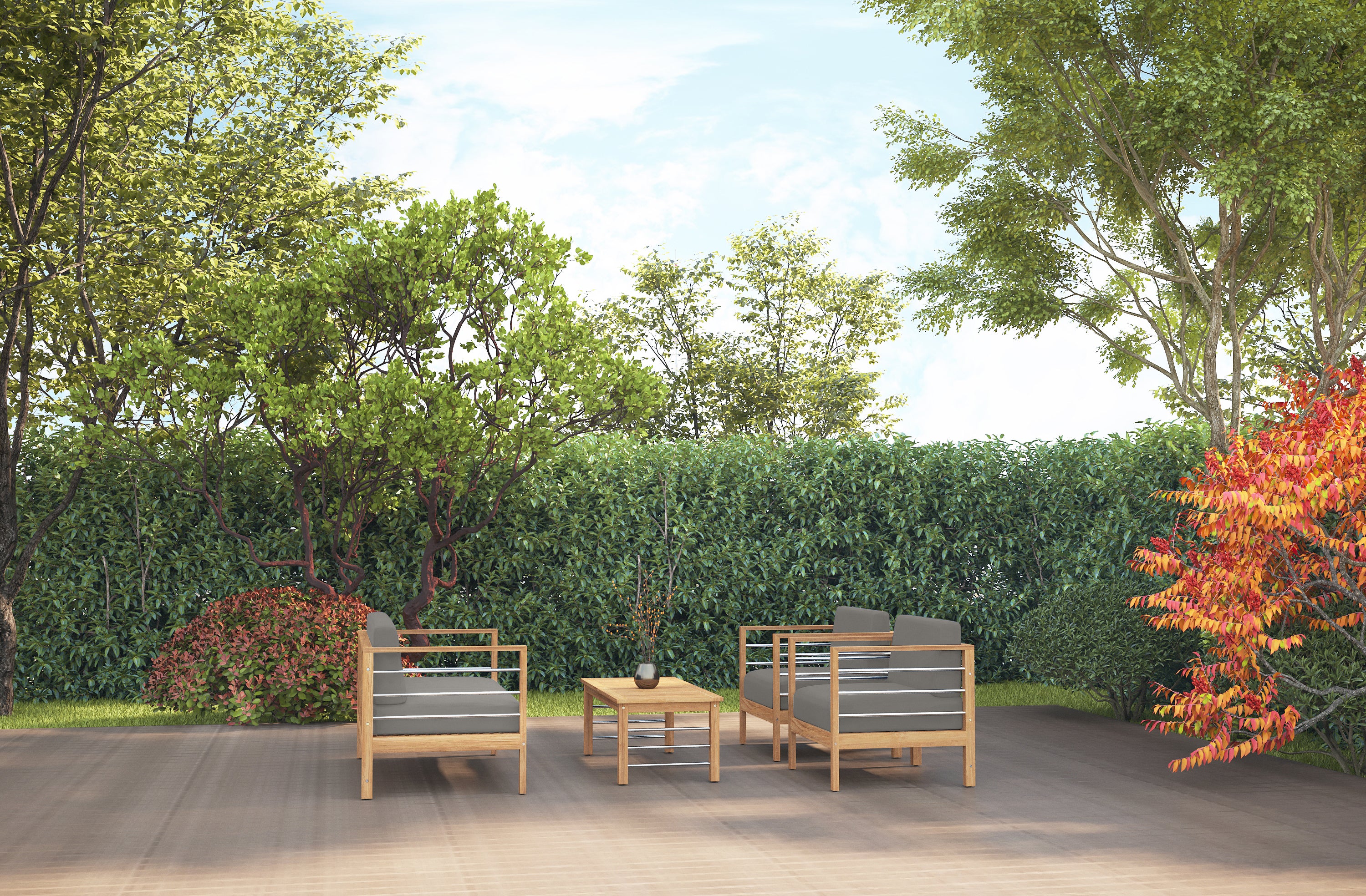 Leon 4-Piece Teak Outdoor Patio Deep Seating Set with Sunbrella Charcoal Cushions - Durable Garden Furniture for Backyard, Poolside & Patio Relaxation
