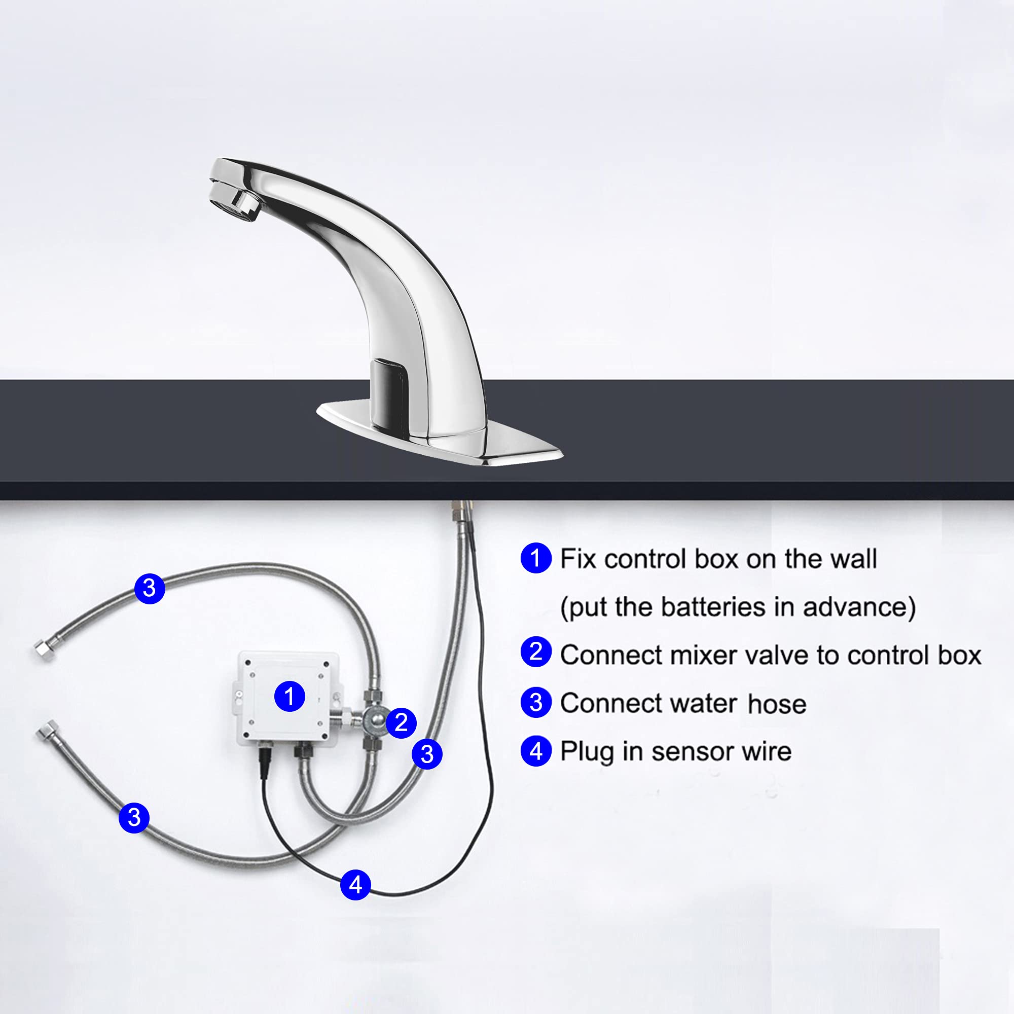 Automatic Touchless Bathroom Sink Faucet - Single Hole Chrome Sensor Faucet with Adjustable Water Temperature | Water Saving Hands-Free Faucet for Spa, Home & Commercial Use | Easy Installation with 4 AA Batteries | Perfect for Modern Bathrooms, Kitchens & Public Restrooms