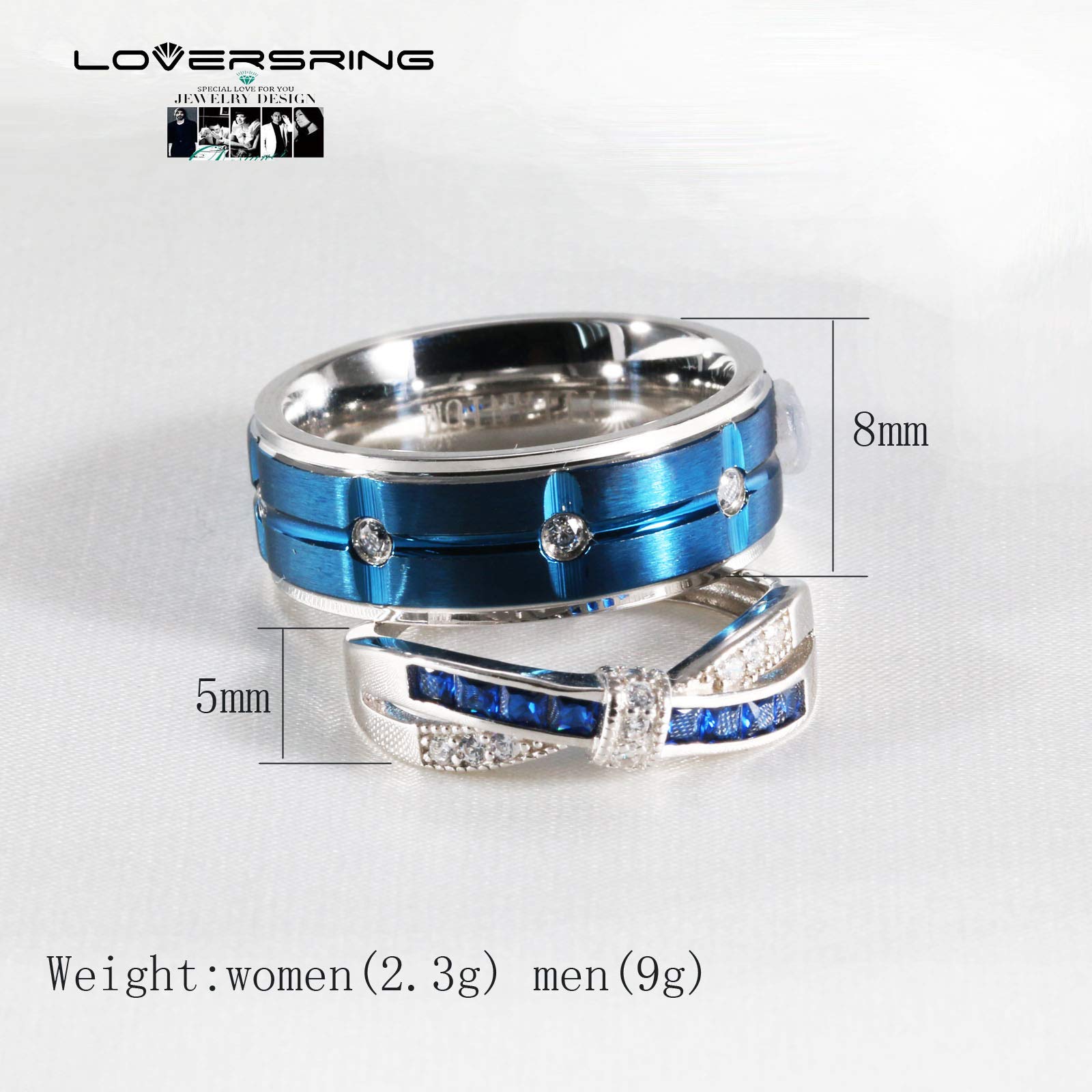 Adjustable Wedding Ring Sets for Couples - His & Hers Matching Promise Rings in 925 Sterling Silver & Titanium with CZ Stones | Perfect for Engagements, Anniversaries, and Bridal Jewelry Gifts