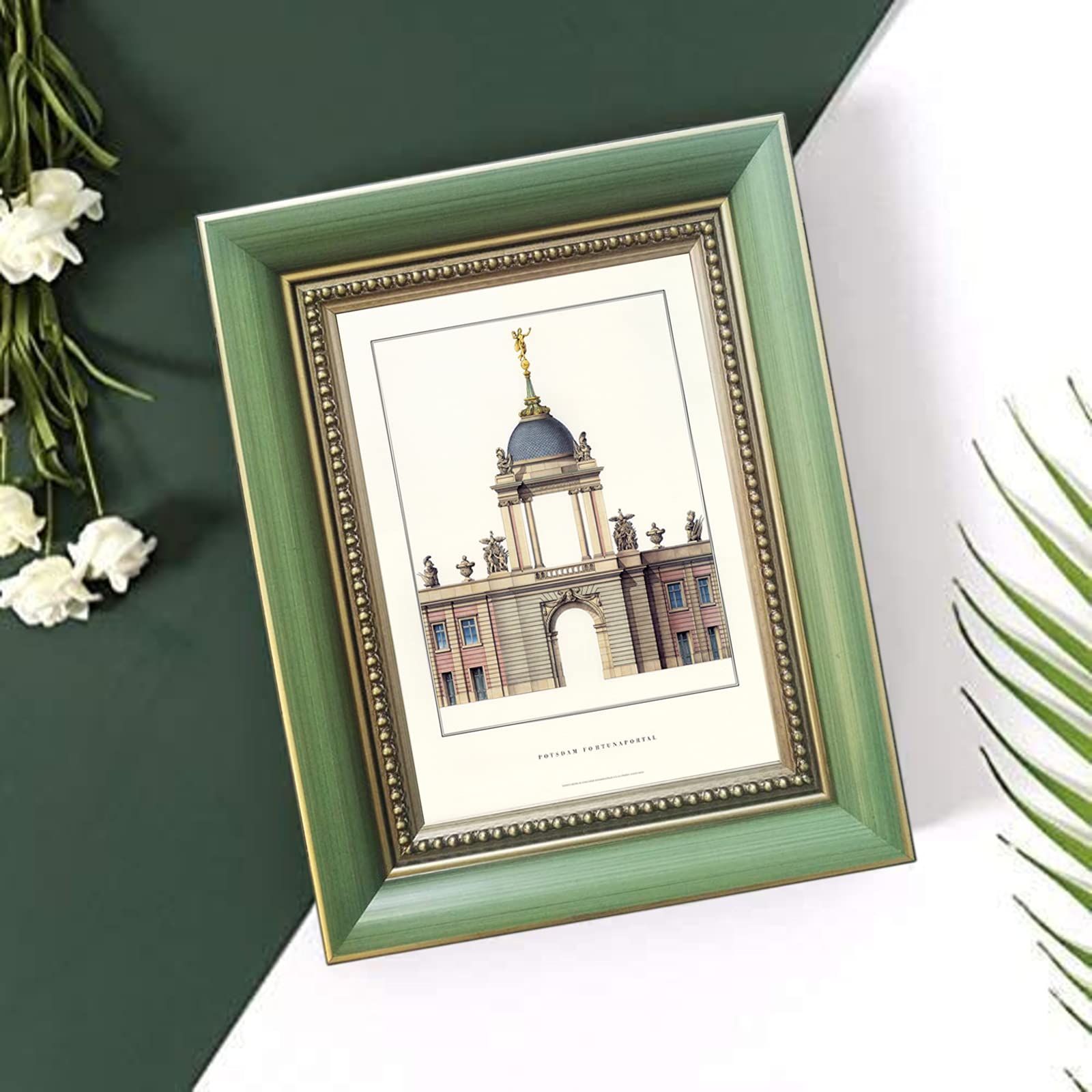 Vintage 5x7 Green Wood Picture Frame with Glass - Wall or Tabletop Display for Photos & Art