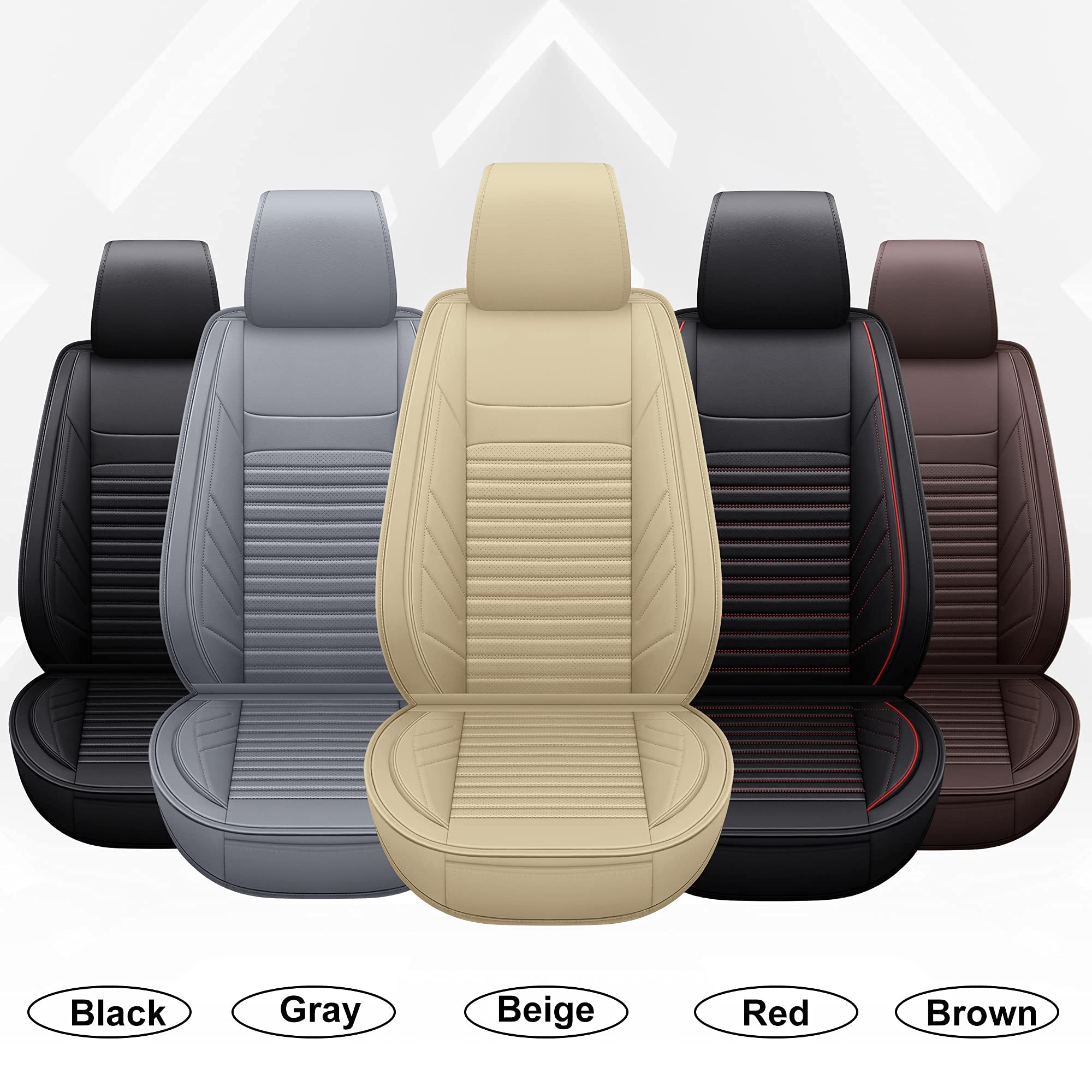 Premium AOOG Leather Car Seat Covers - Universal Fit Leatherette Seat Protectors for Cars, SUVs & Trucks | Non-Slip Auto Interior Accessories (Front Pair, Beige) | Perfect for Daily Commute, Road Trips & Vehicle Protection