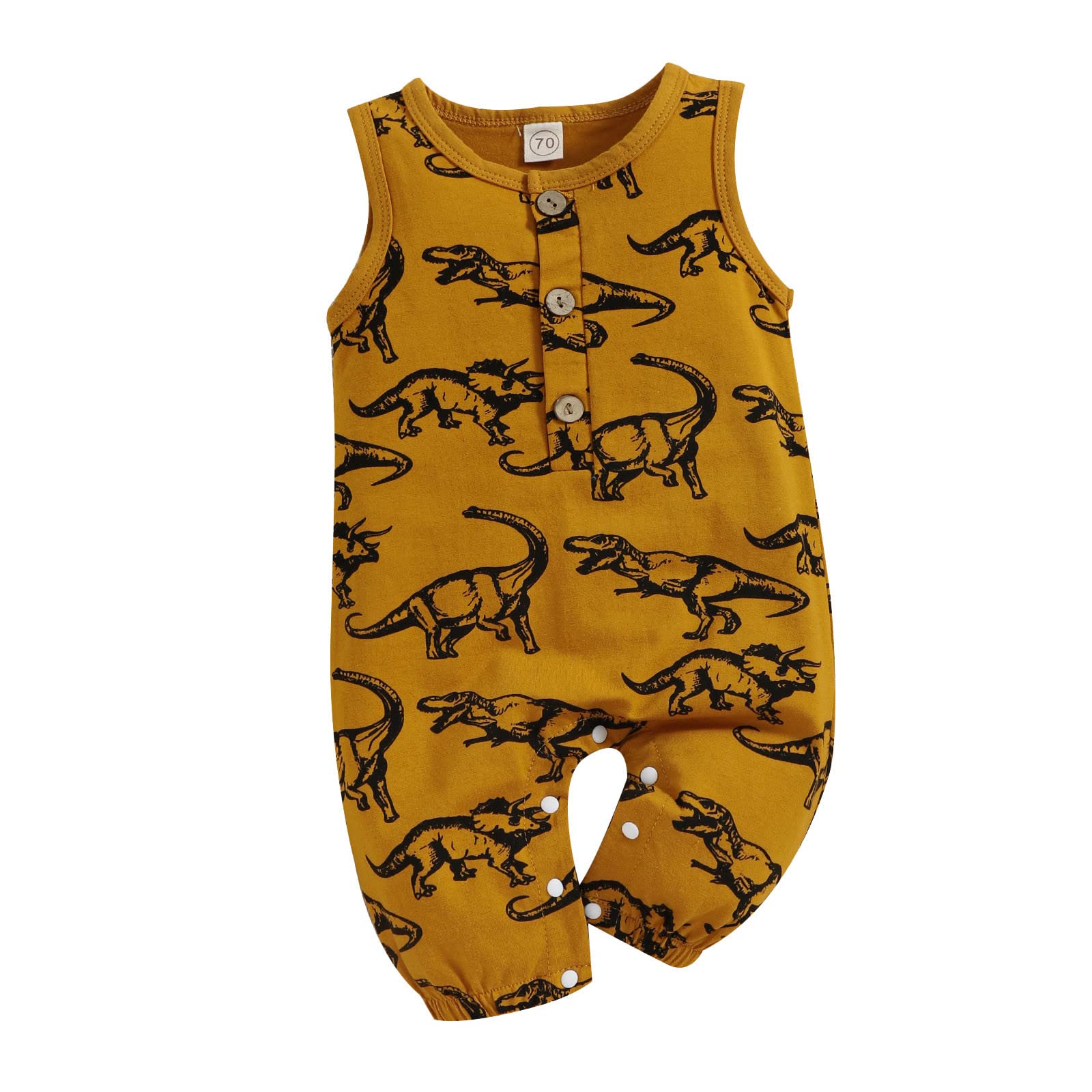 Egmy Toddler Boys Girls Sleeveless Romper - Cartoon Dinosaur Printed Suspenders Jumpsuit Outfit for Babies 0-24 Months | Playtime, Summer & Casual Wear