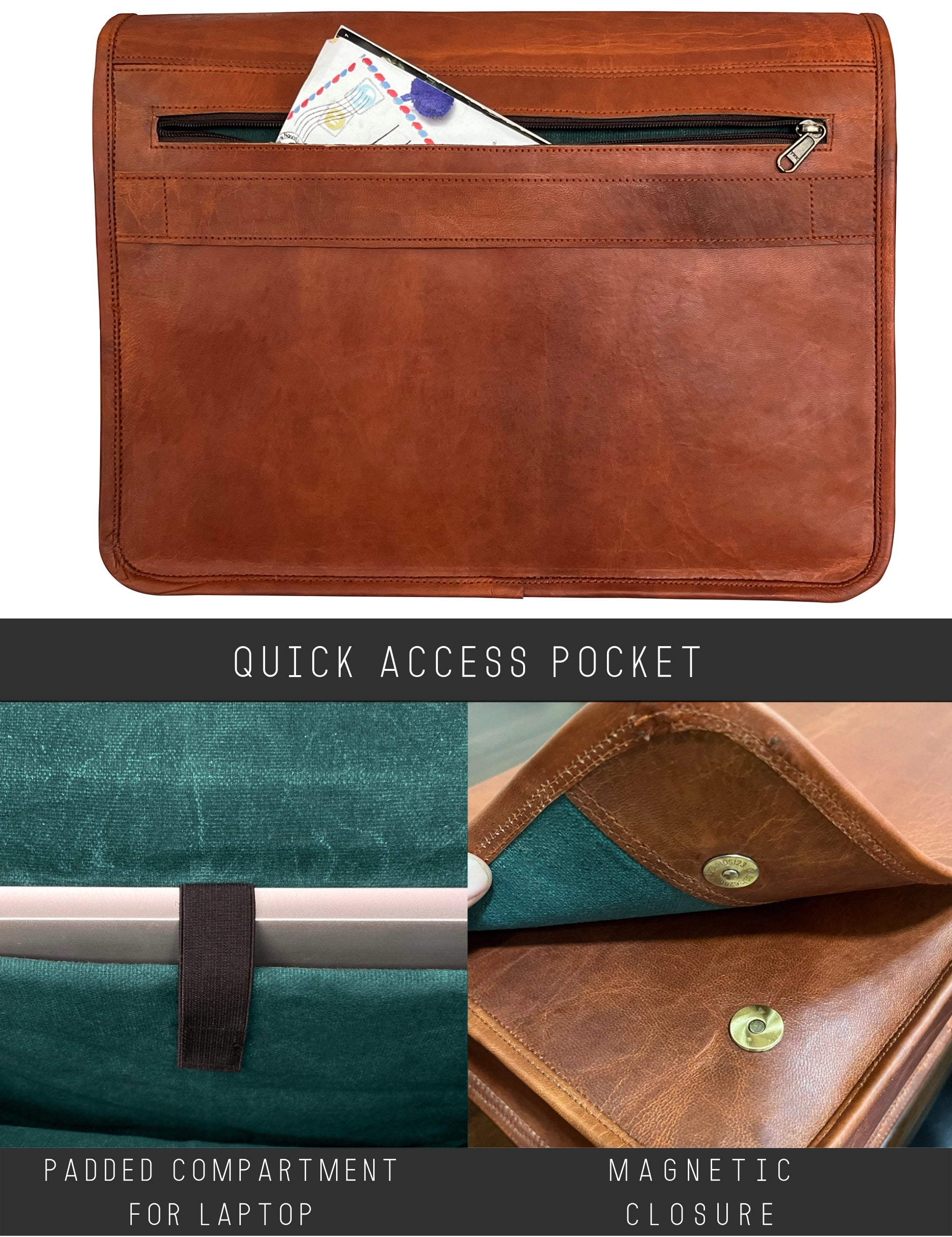 Premium Genuine Leather Laptop Messenger Bag for 15 Inch MacBook & PC - Stylish & Durable Work Bag for Business Professionals & College Students