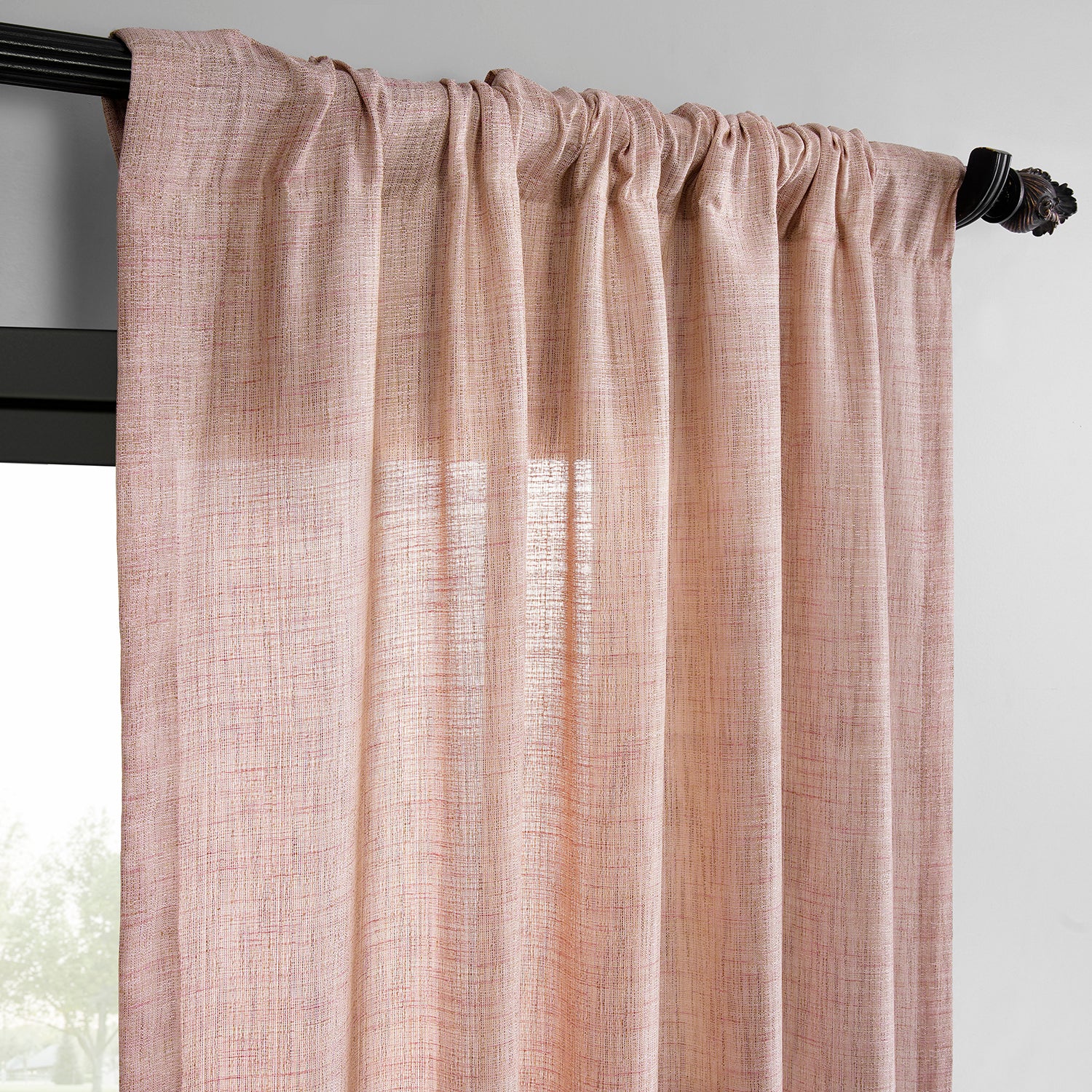 Pink Raw Linen Weave Light Filtering Curtains - Set of 2 Panels for Living Room, Bedroom & Nursery - Soft Natural Light & Privacy Window Treatment