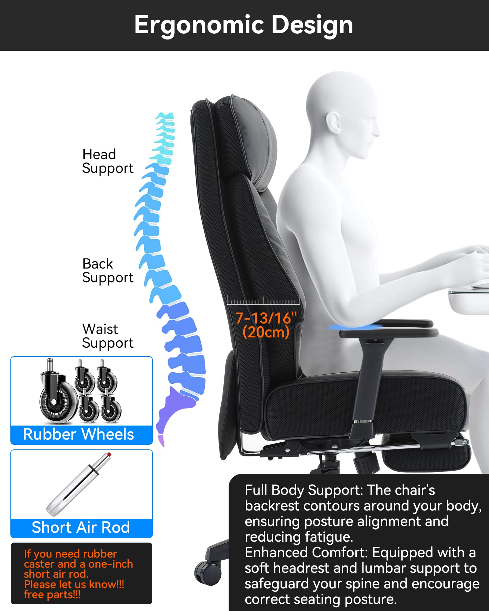 Heavy Duty Big and Tall Office Chair 400lbs - Executive Ergonomic High Back Chair with Footrest & Lumbar Support - Oversized Leather Office Chair for Heavy People - Black - Perfect for Home Office, Gaming, and Workspaces