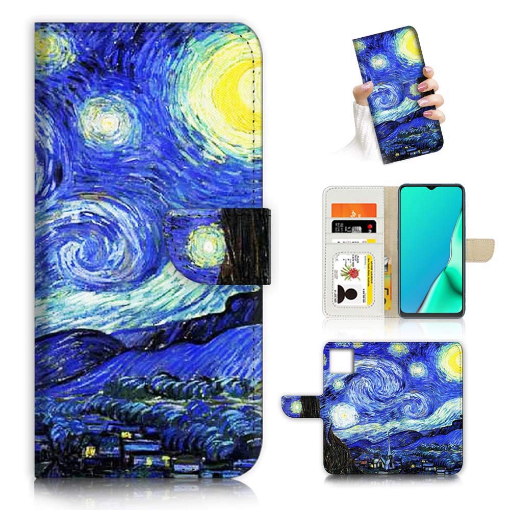 Premium Flip Wallet Phone Case for iPhone 12 & iPhone 12 Pro - Starry Night Design (A0066) | Slim Protective Cover with Card Slots | Perfect for Everyday Use & Travel
