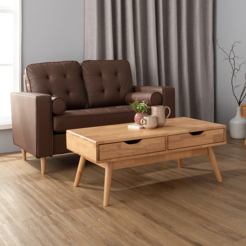LAMAR Modern Coffee Table with 2 Drawers, 106cm Wide Natural Wood Finish - Perfect for Living Room, Lounge & Home Office Decor