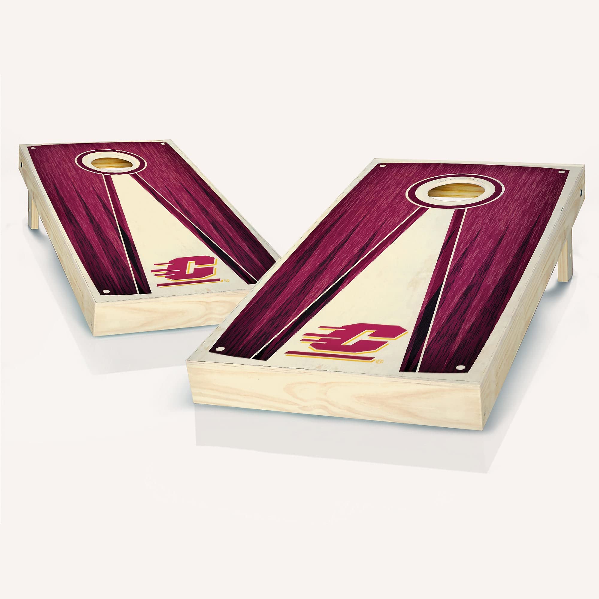Custom Regulation Size Cornhole Board Set with Team Logo - Premium Pyramid Design for Backyard, Tailgating & Outdoor Parties - Skip's Garage Central Michigan Edition