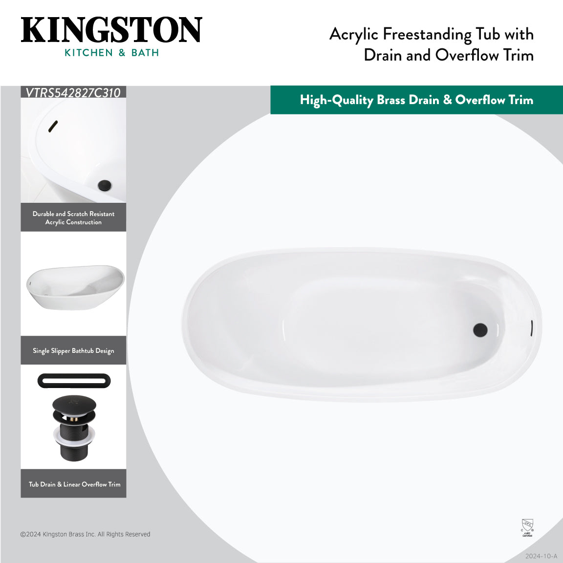 Aqua Eden 54 Inch Acrylic Oval Freestanding Bathtub - Glossy White/Matte Black Slipper Tub with Drain | Modern Soaking Tub for Luxury Bathroom & Spa Relaxation