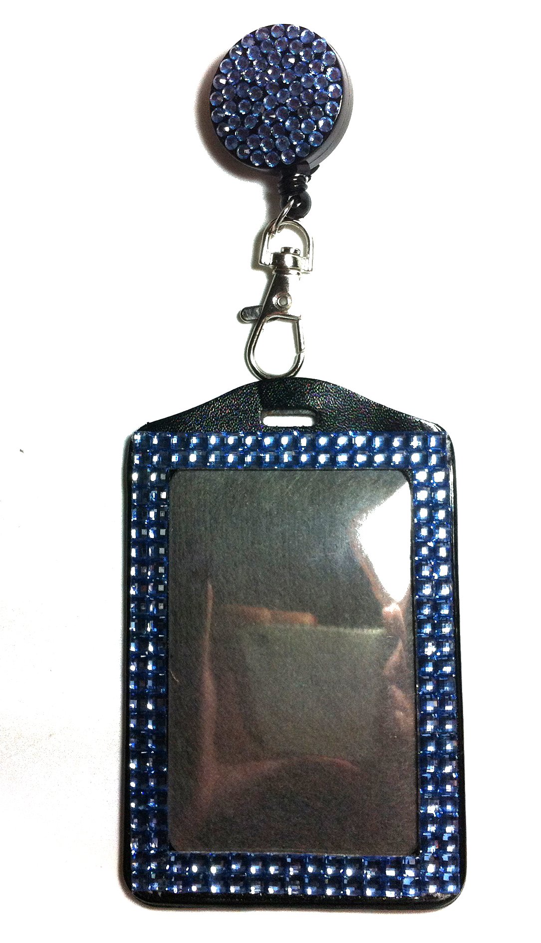 Sparkling Rhinestone Lanyard with Badge Reel & Card Holder - All-in-One Business ID Holder for Work, Events & Conferences (Elegant Blue)