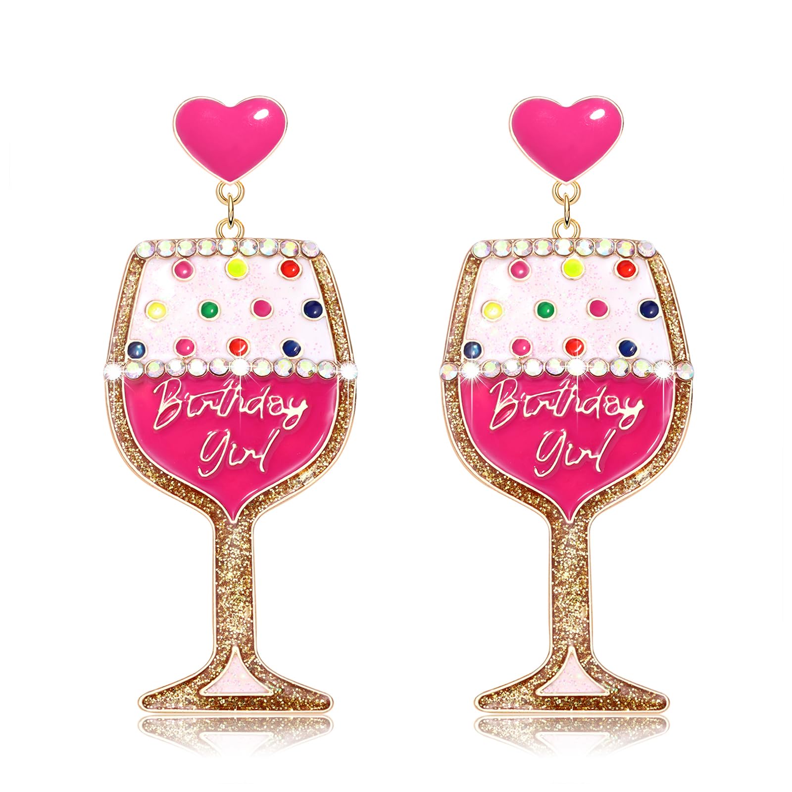 Happy Birthday Earrings for Women - Elegant Statement Cake & Champagne Bottle Dangle Drop Earrings - Perfect Birthday Gifts & Party Favors for Celebrations, Anniversaries, and Special Occasions