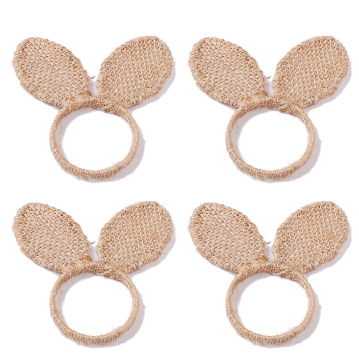 Easter Bunny Ears Jute Napkin Rings Set of 4 - Farmhouse Table Decor for Spring Dinner Party, Easter Celebration & Holiday Dining Table Setting - Perfect for Easter Brunch, Spring Weddings and Farmhouse Style Home Decor