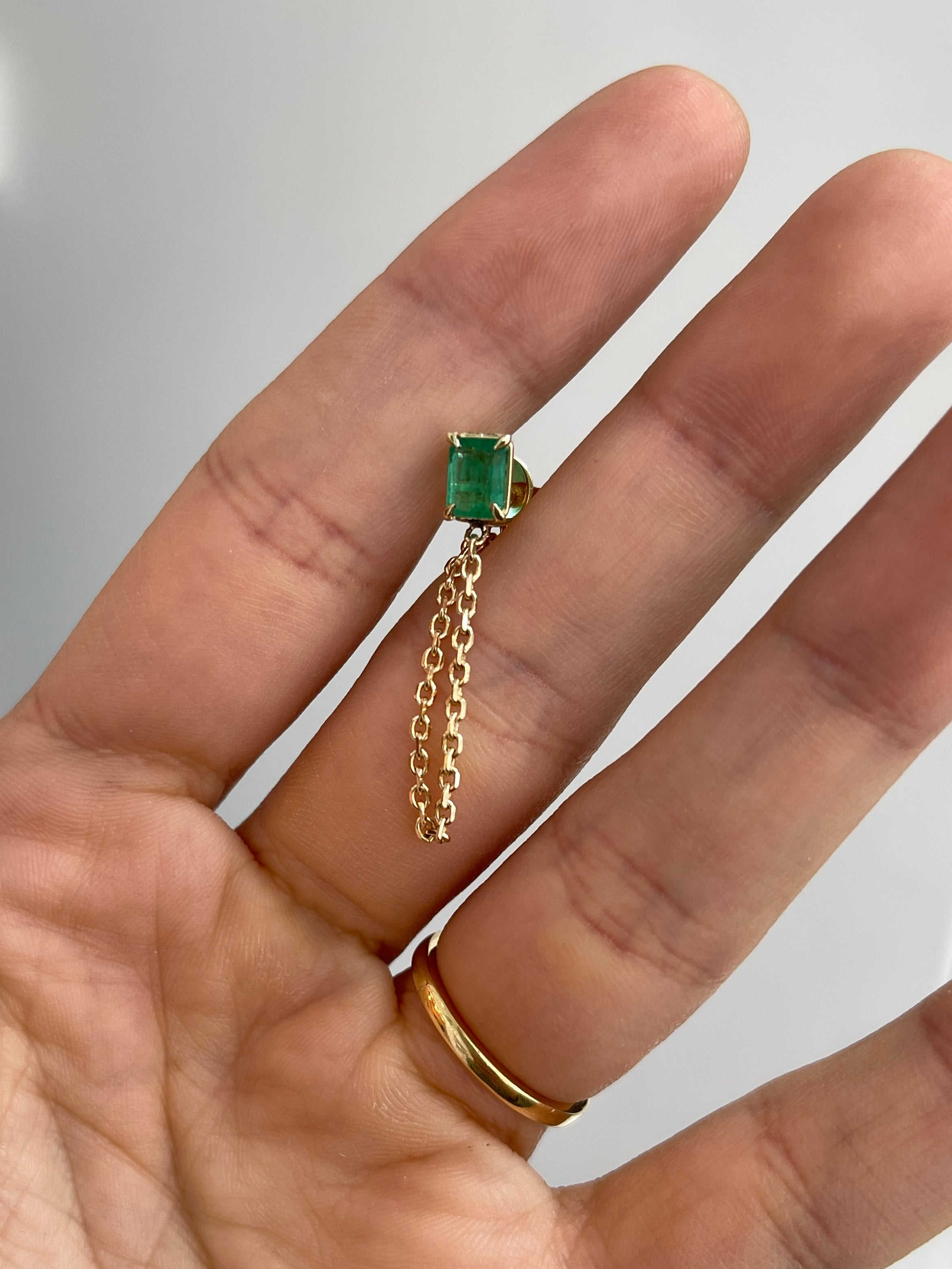 14K Gold Single Emerald Cut Stud Earrings for Women - Dainty Green Gemstone Jewelry for Everyday Wear, Gift Giving & Special Occasions