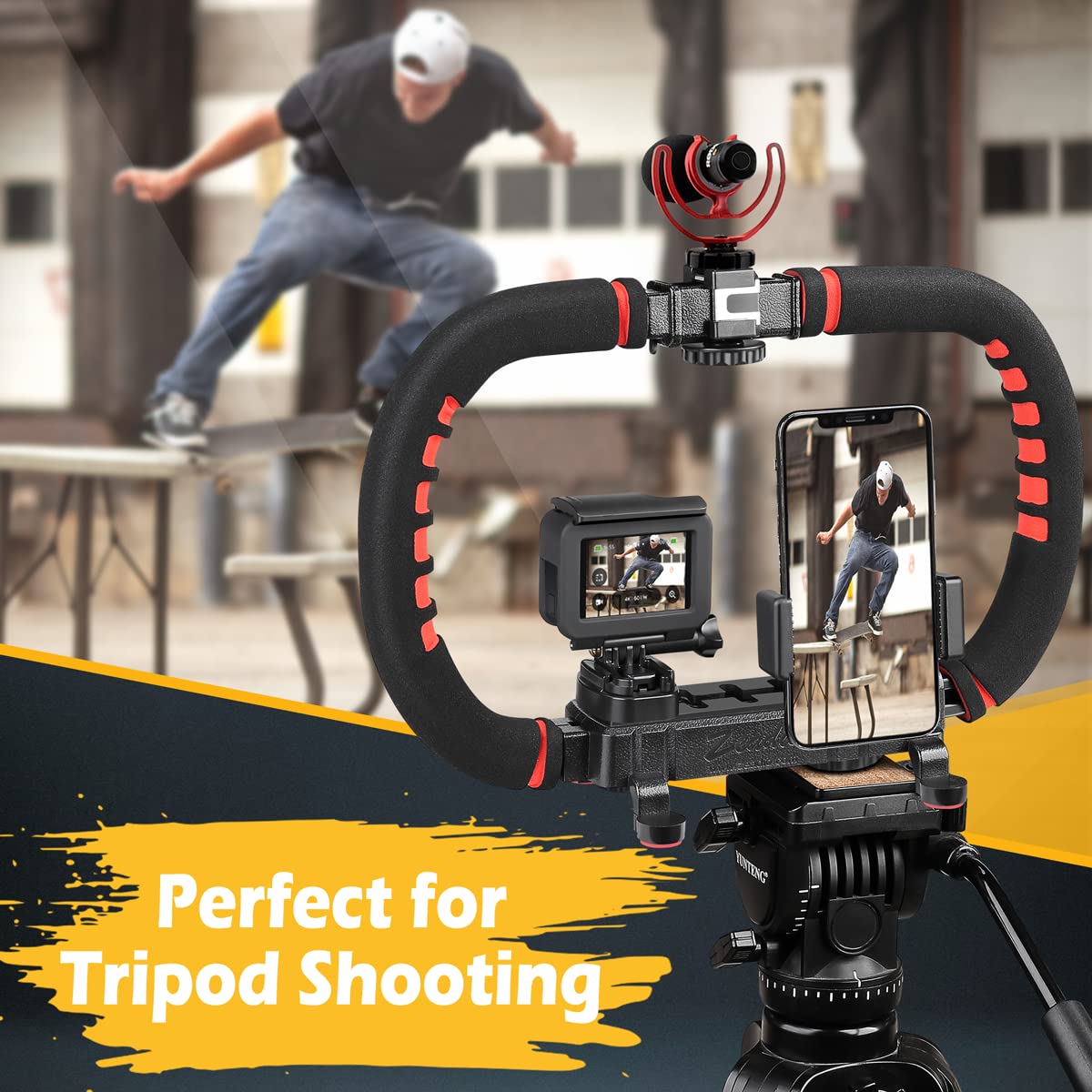 Zeadio Universal Smartphone Camera Stabilizer - Handheld Video Grip for iPhone, Android, DSLR, Action Cam & Camcorder | Perfect for Vlogging, Live Streaming & Smooth Video Recording