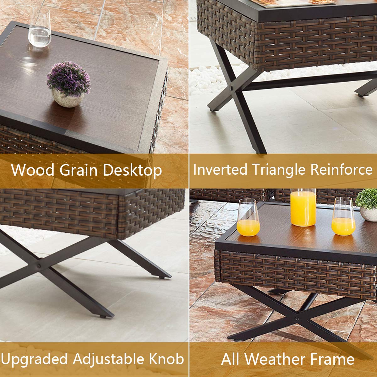 PatioFestival Metal Outdoor Side Coffee Table - Rust-Resistant Steel X-Leg Bistro Dining Table with Rattan Wicker Top | Perfect for Patio, Garden, Poolside & Balcony Furniture