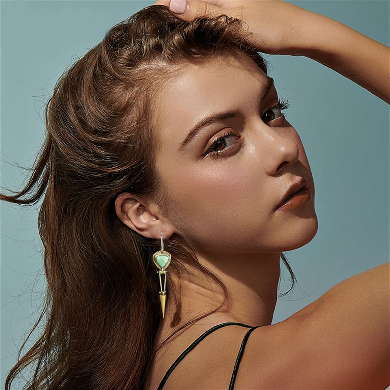 Handmade Vintage Turquoise Stone Hoop Earrings for Women - Unique Boho Chic Geometric Dangle Jewelry with Natural Gemstones | Perfect for Parties, Weddings & Boho Fashion