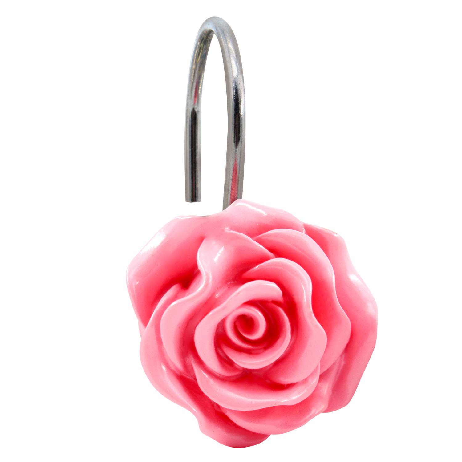 BEAVO Rustproof Resin Rose Flower Shower Curtain Hooks - Set of 12 Pink Bathroom Hooks for Shower Rods & Curtains | Elegant Home Decor for Bathroom, Guest Room & Spa Style Showers