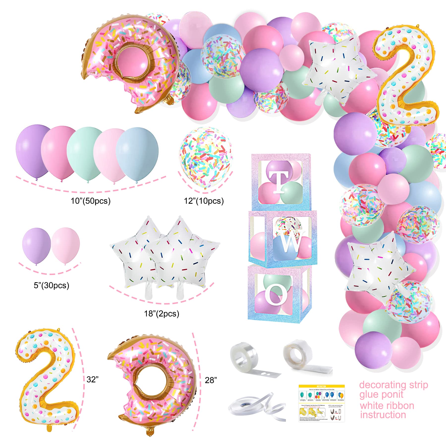 Two Sweet Donut Ice Cream Birthday Party Decorations Set - 2nd Birthday Party Supplies for Girls, Baby Girl 2nd Birthday Decor, Ice Cream Donut Theme Party Decorations | Perfect for Birthday Celebrations, Baby Showers & Themed Parties