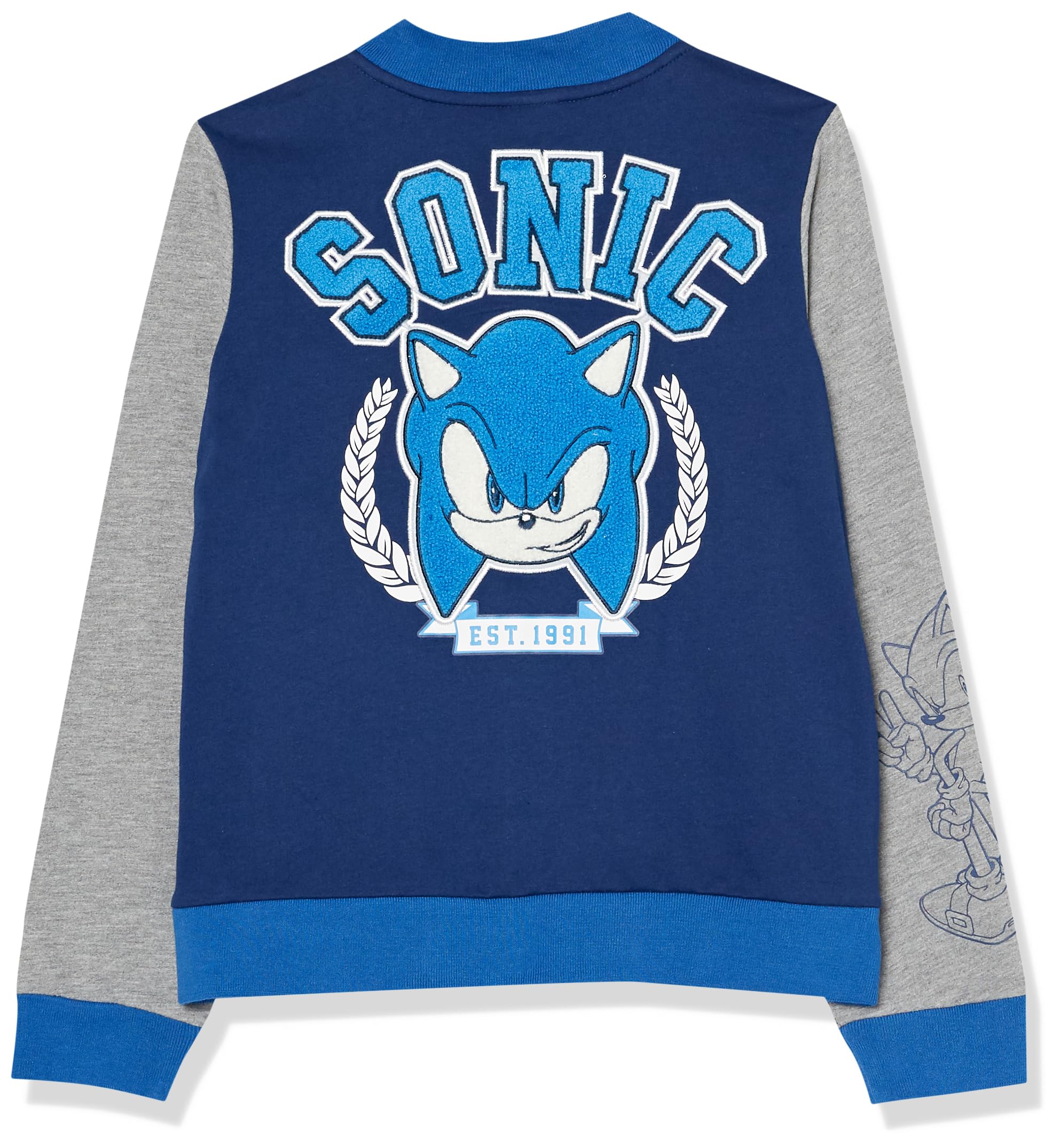 SEGA Boys' Sonic The Hedgehog French Terry Button-Up Varsity Bomber Jacket - Toddler to Big Kid Sizes (2T-12) - Lightweight Casual Outerwear for School, Playdates & Everyday Wear