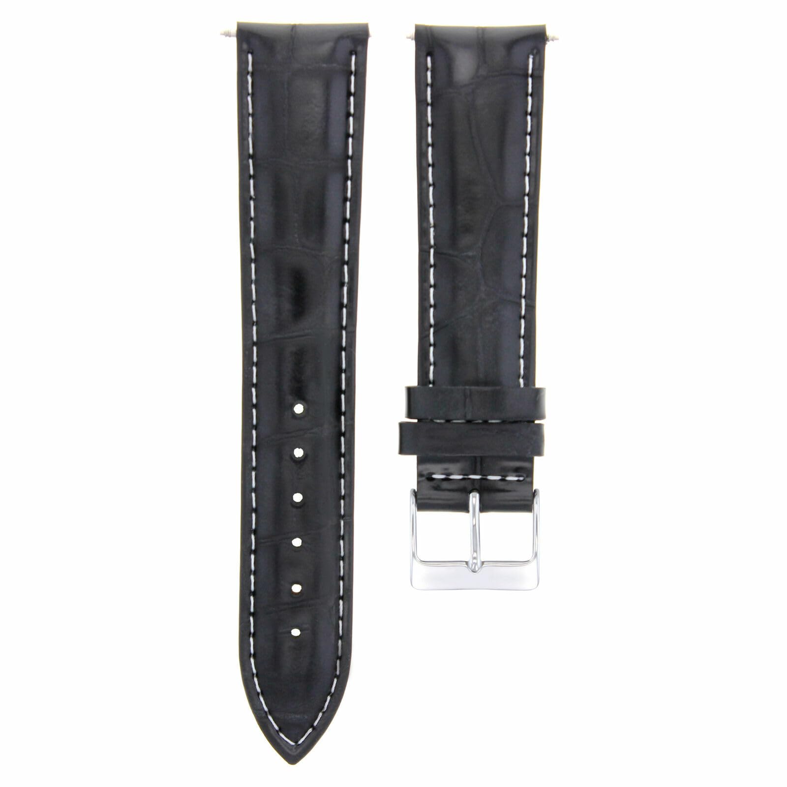 20mm Leather Watch Band for Tudor 36mm - Black & White Stitching | Dress & Casual Wear