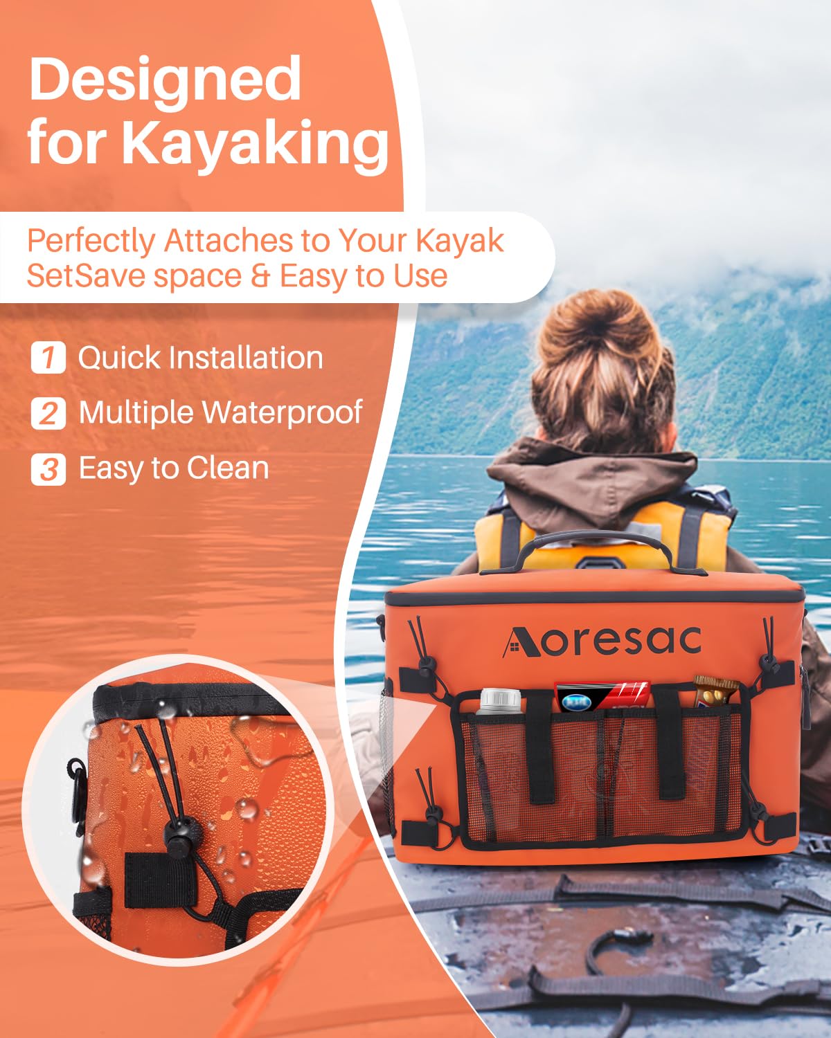 **AORESAC Waterproof Kayak Cooler Bag - Behind Seat Cooler for Kayaking, Fishing, Travel & Outdoor Adventures | Portable Lunch Cooler for Beach, Picnic & Camping Trips | Fits Lawn-Chair Style Seats**