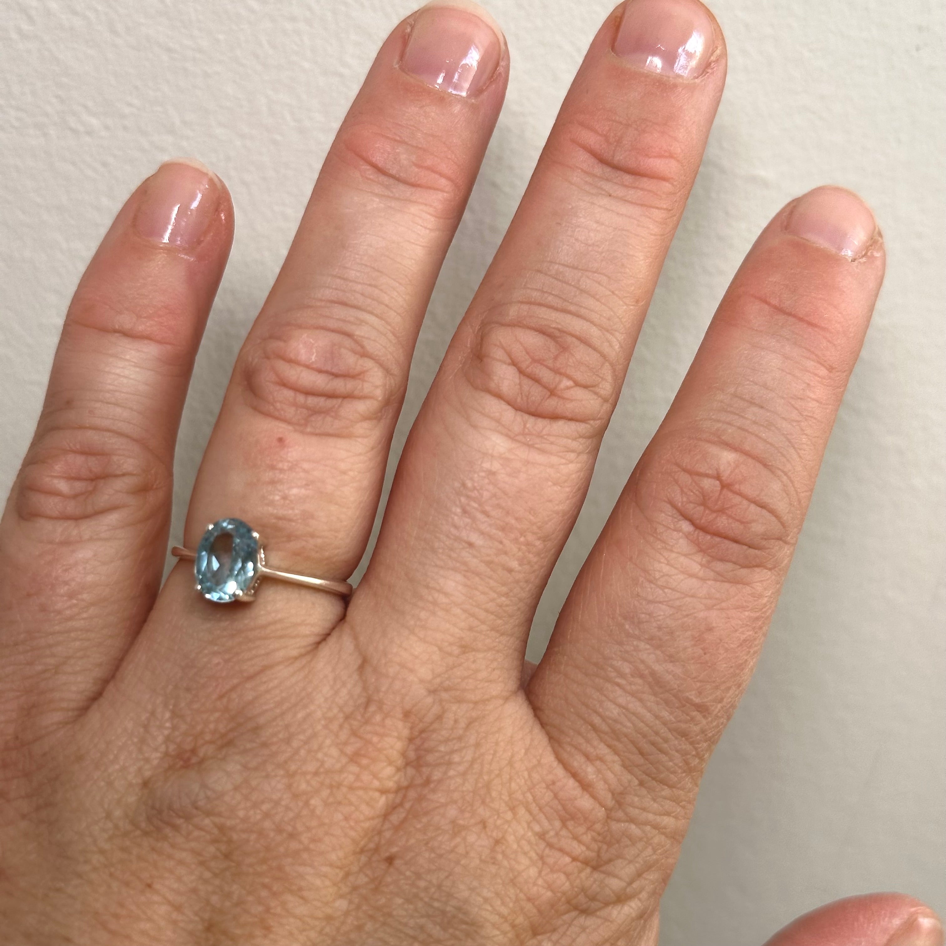 Blue Topaz Oval Faceted Solitaire Ring - 925 Sterling Silver Engagement Ring for Women, Elegant Birthstone Jewelry Gift for Anniversary, Valentine's Day & Special Occasions