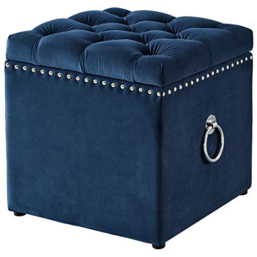 Brika Home Navy Blue Velvet Storage Ottoman with Chrome Legs - Stylish Footrest, Seat & Storage Bench for Living Room, Bedroom & Office