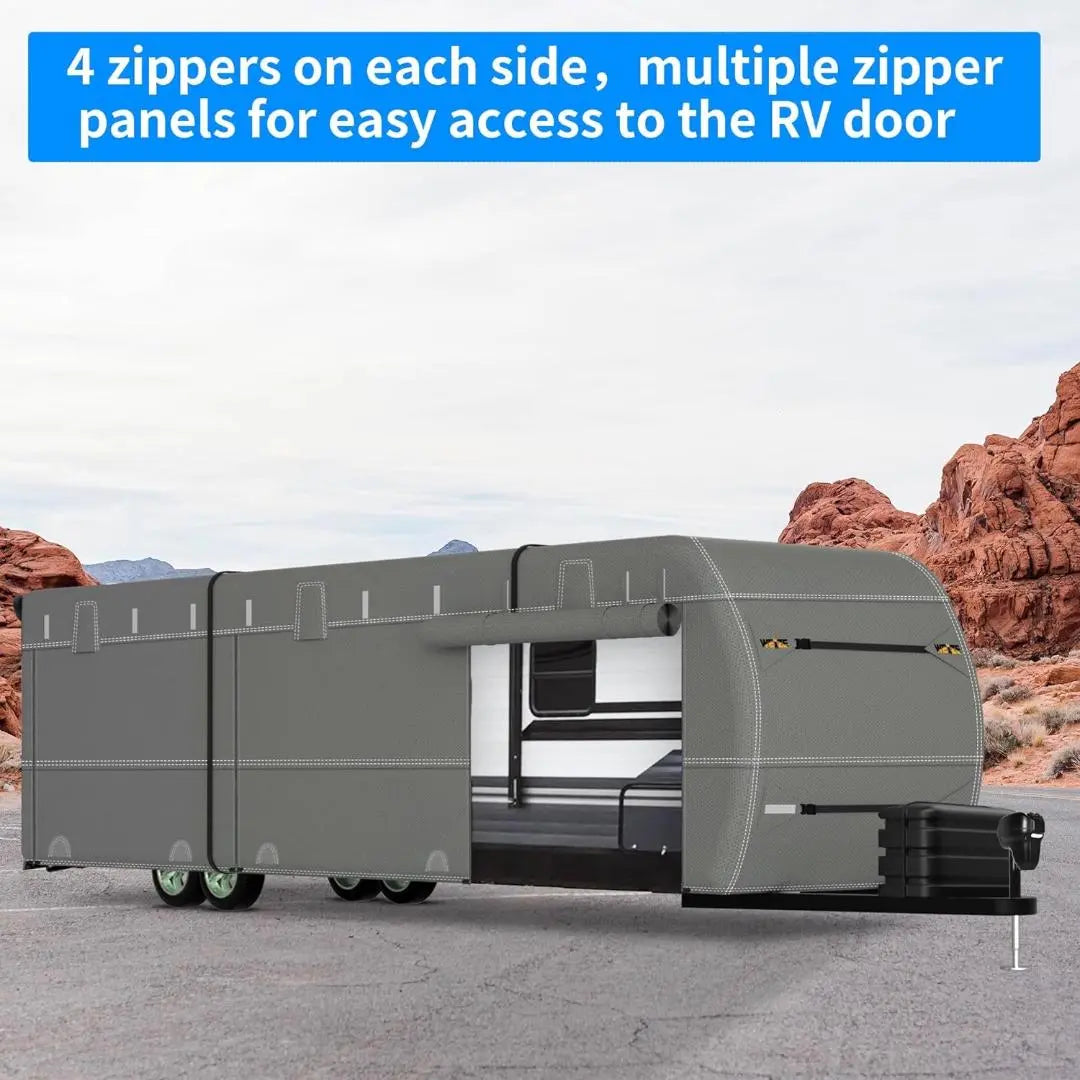 **Waterproof RV Cover for 34-37ft Travel Trailers - UV Resistant, Windproof Camper Cover with Extra Straps & Gutter Protection - Ideal for Outdoor Storage & Winter Protection**