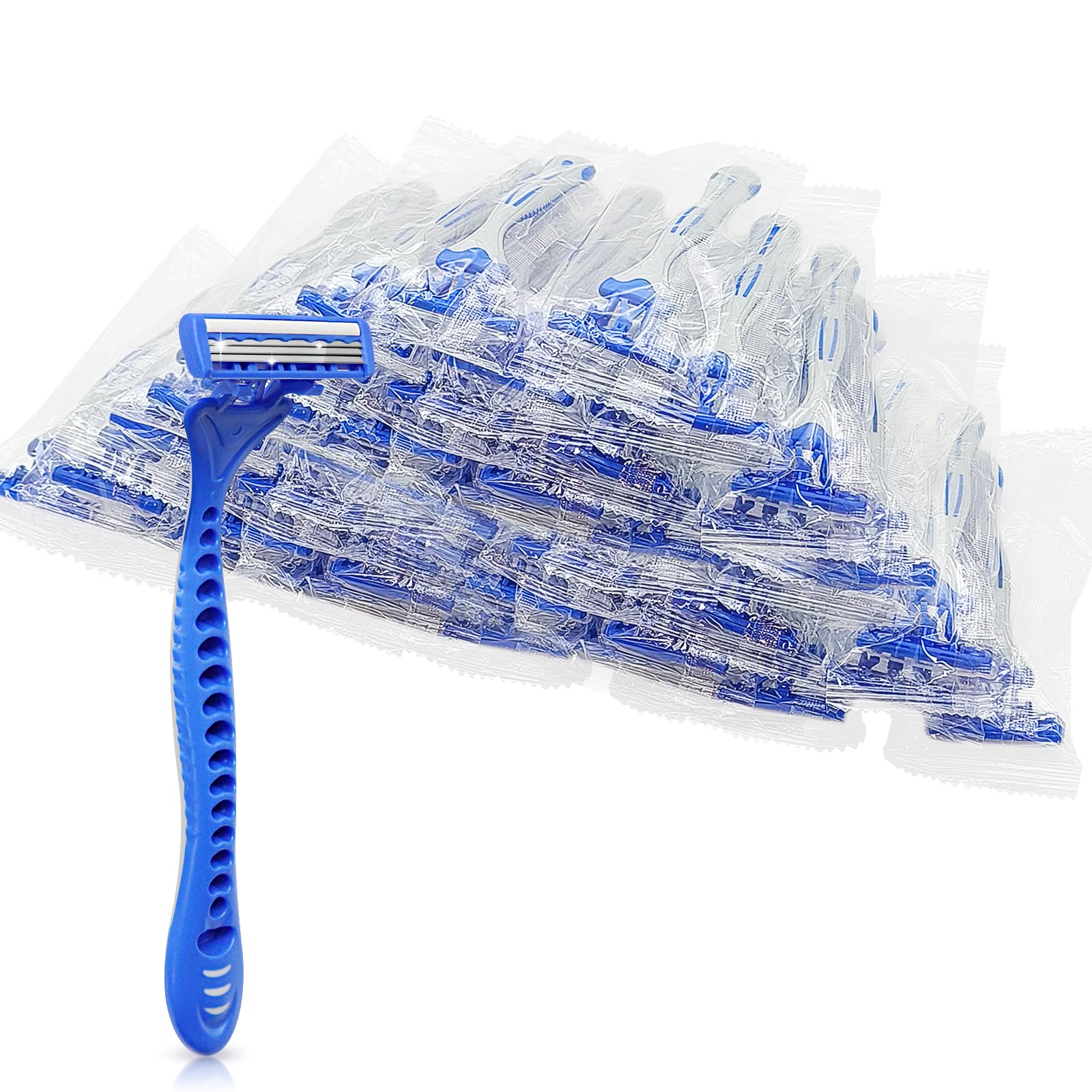 (50 Pack) Kheoxusa 3-Blade Disposable Razors - Individually Wrapped Grey Blue Shaving Razors for Men & Women - Perfect for Travel, Hotels, Airbnb, Tattoo Aftercare & Personal Grooming