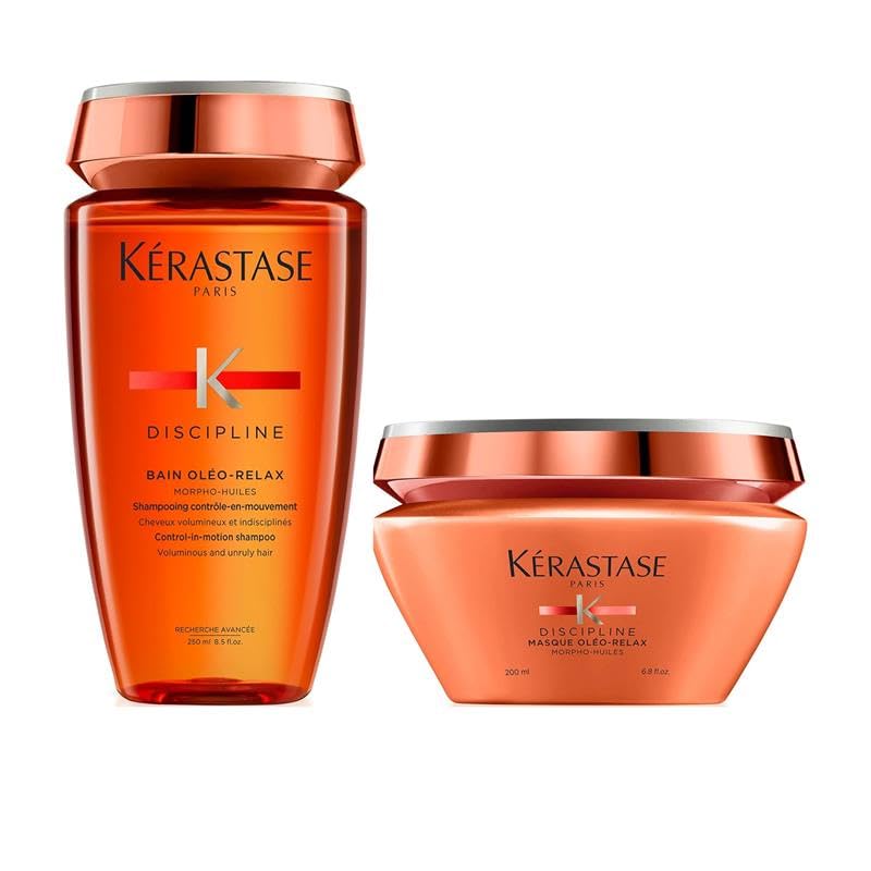 Kerastase Discipline Oleo-Relax Anti-Frizz Shampoo & Hair Mask Set with Shorea Butter & Coconut Oil | Hydrating & Detangling Hair Care for All Hair Types | Perfect for Dry, Frizzy Hair & Heat Styling Protection
