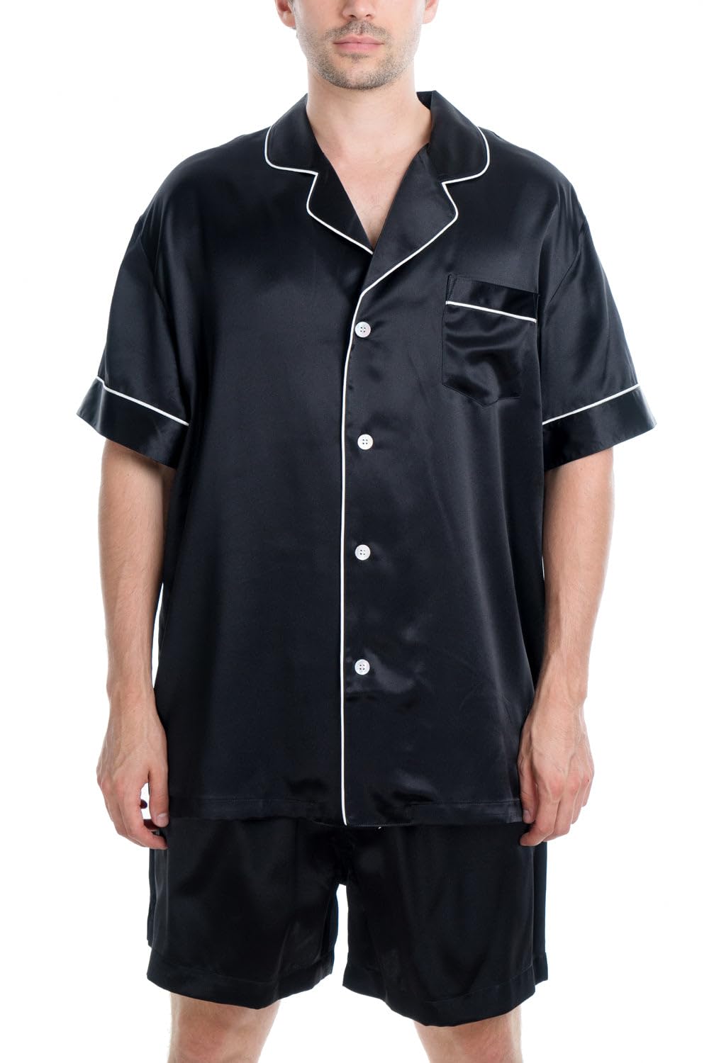 Premium 100% Mulberry Silk Men's Pajama Set - Short Sleeve Top & Boxer Shorts for Ultimate Comfort | Luxury Sleepwear for Men | Perfect for Home Relaxation, Lounging & Gift Giving
