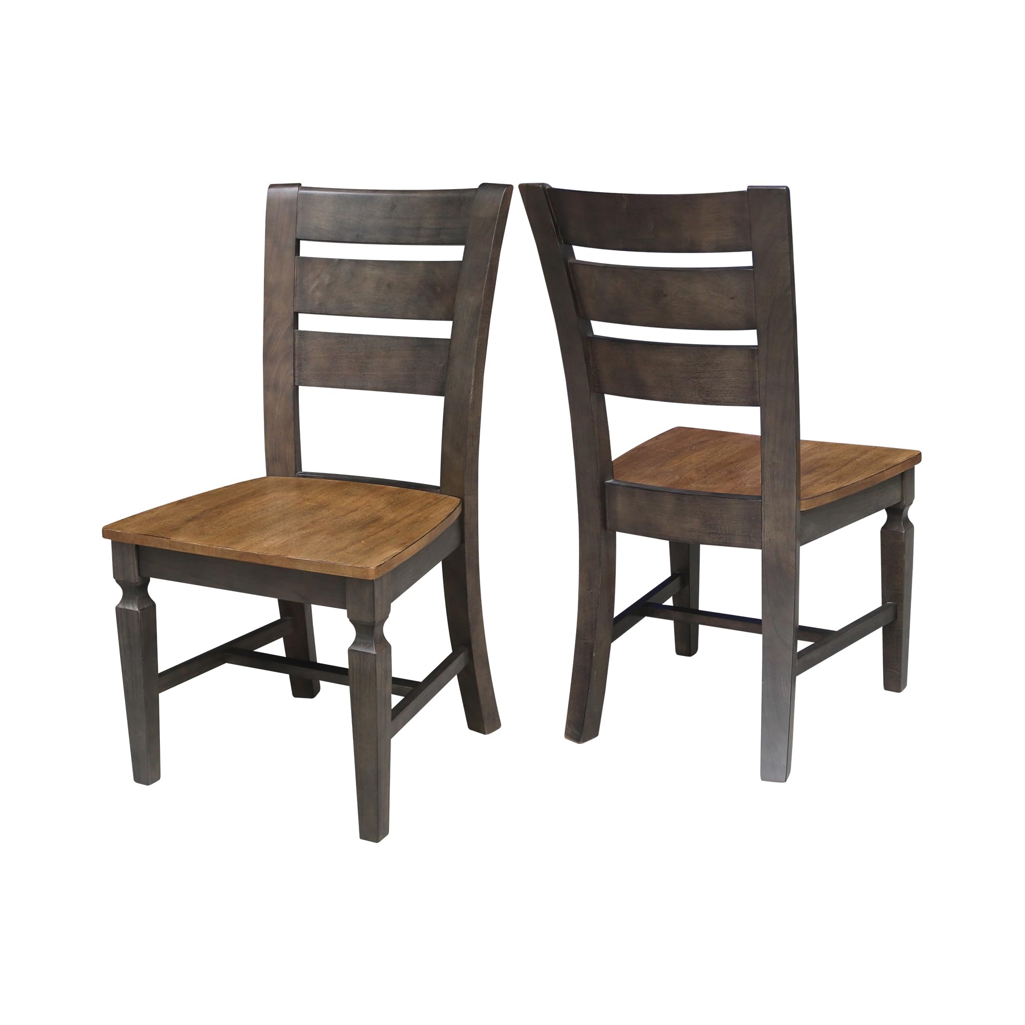 IC International Concepts Vista Ladderback Dining Chairs - Set of 2 Solid Wood Kitchen Chairs, Sturdy Hickory Frame with Washed Coal Finish, Easy Assembly for Dining Room & Kitchen Decor, Perfect for Family Meals & Entertaining Guests