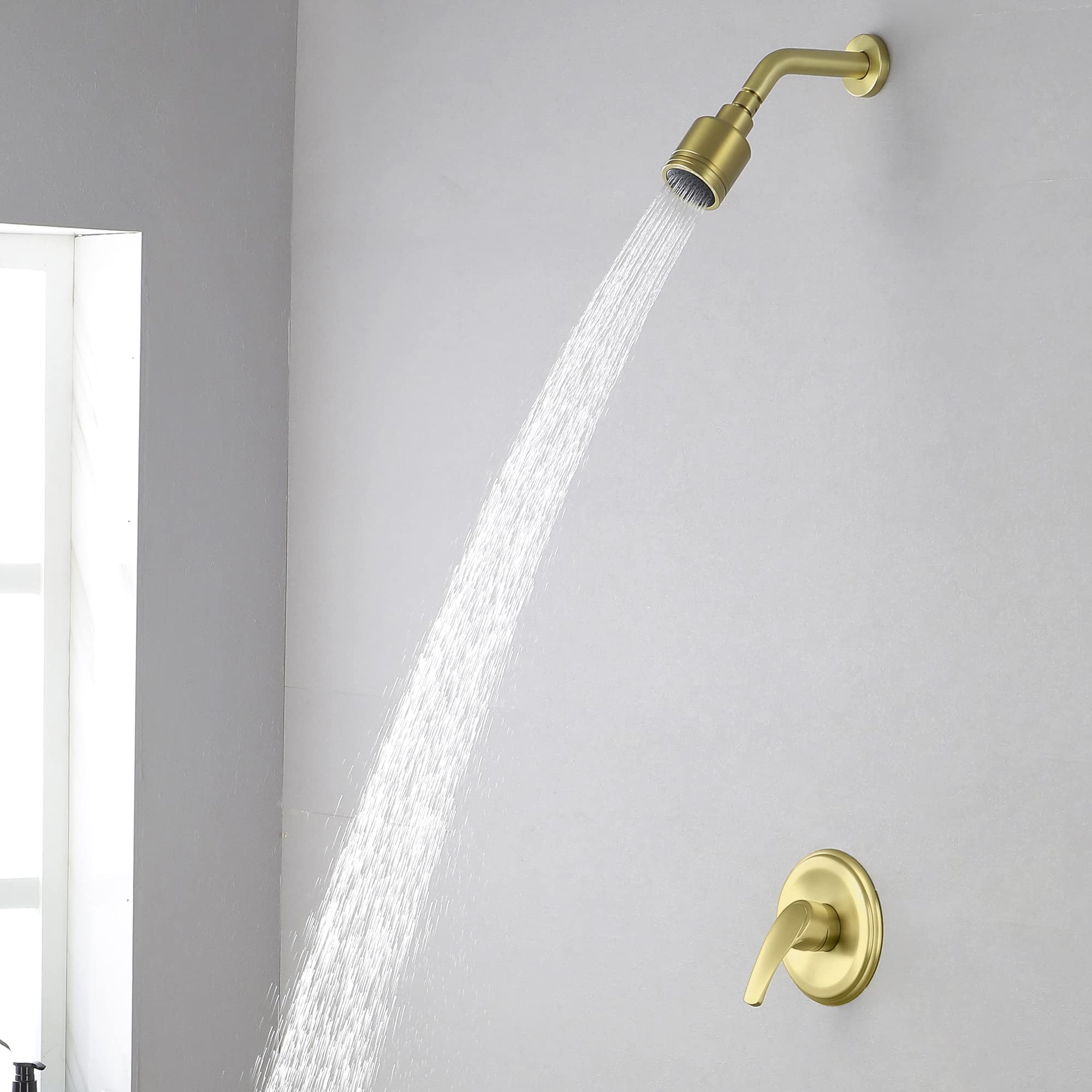 SHAMANDA Single-Function Shower Faucet Set with Pressure Balancing Valve & Detachable Shower Head - Brushed Gold Finish (Model L801-3) - Perfect for Bathroom Renovation, Modern Home Upgrade & Spa-Like Shower Experience