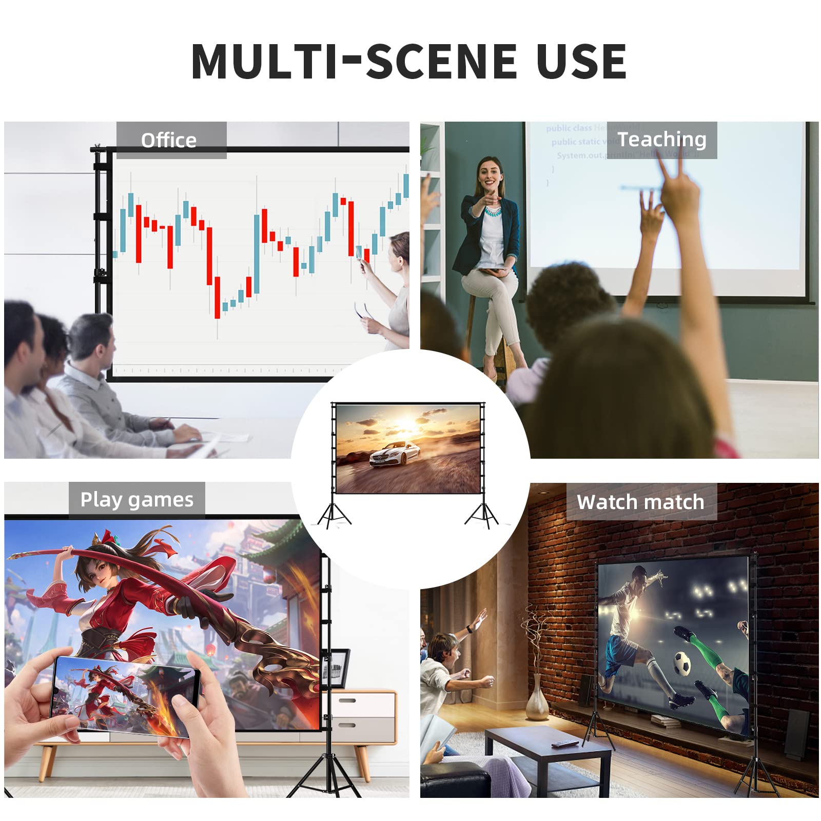 Towond 150 Inch Portable Projector Screen with Stand - Indoor/Outdoor 16:9 4K HD Movie Screen for Home Theater & Backyard Cinema | Wrinkle-Free Design, Includes Carry Bag | Perfect for Movie Nights, Outdoor Events & Presentations
