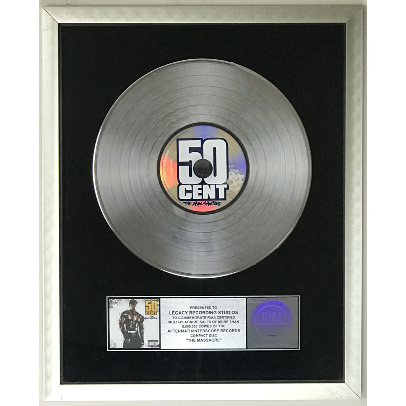 50 Cent The Massacre RIAA 5x Platinum Award - Official Music Album for Hip-Hop Fans, Collectors & Music Enthusiasts - Perfect for Home Decor, Music Rooms & Gift Giving
