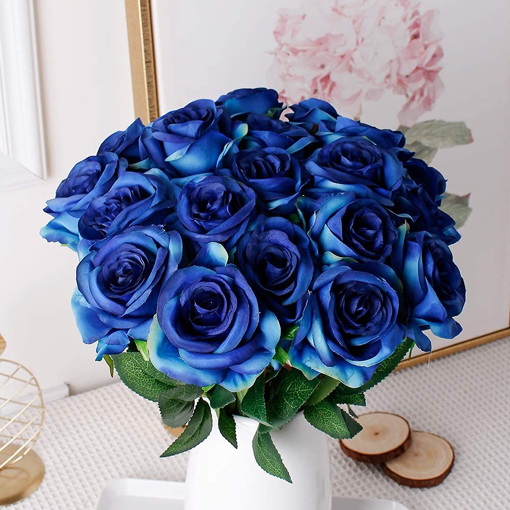10PCS Realistic Artificial Silk Roses with Stems - Long Stem Fake Roses Bouquet for Wedding, Valentine's Day, Home Decor, Table Centerpieces & Party Arrangements