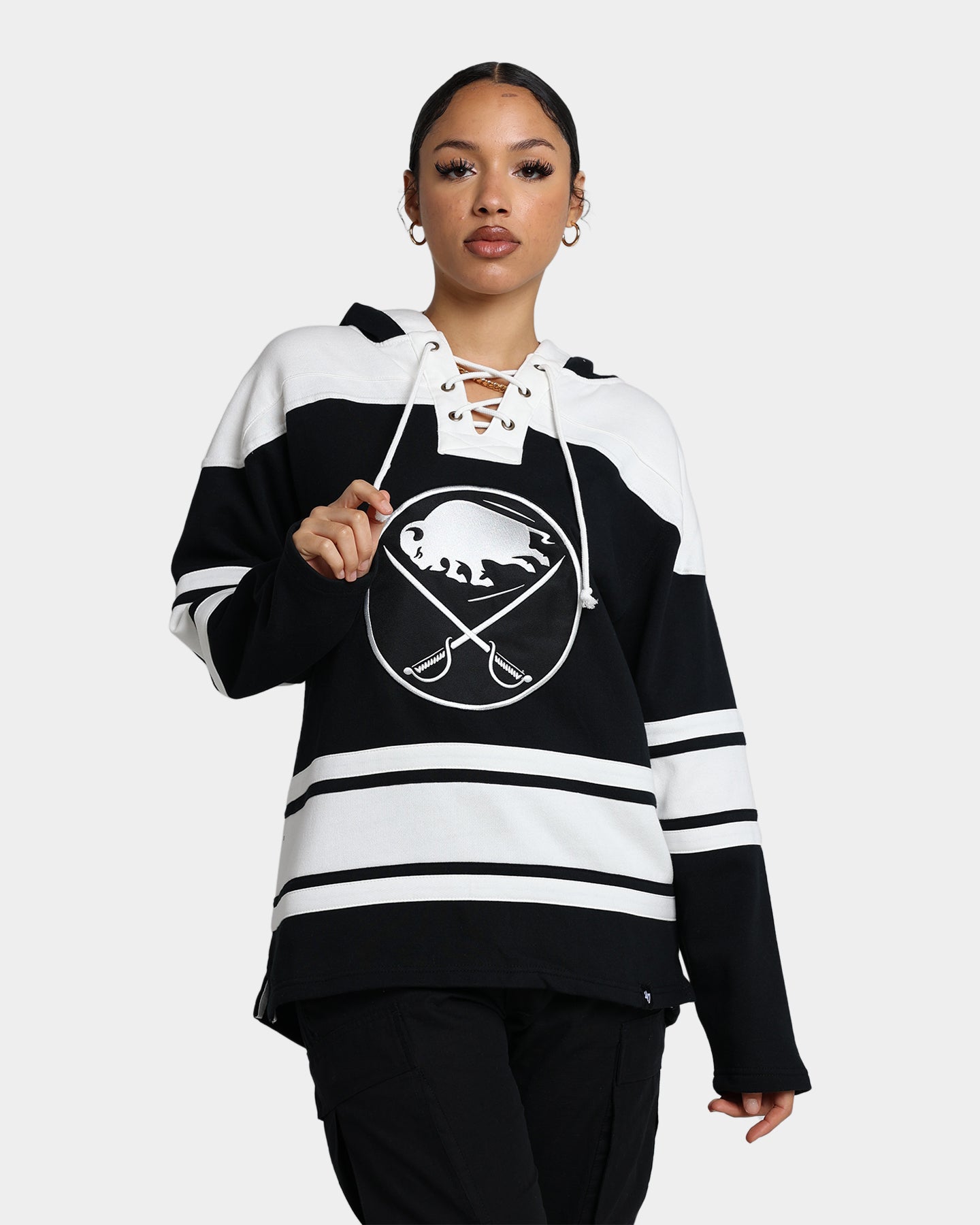 47 Brand Buffalo Sabres Superior Lacer Hoodie - Jet Black NHL Fan Apparel for Men & Women - Perfect for Game Day, Tailgating & Cold Weather