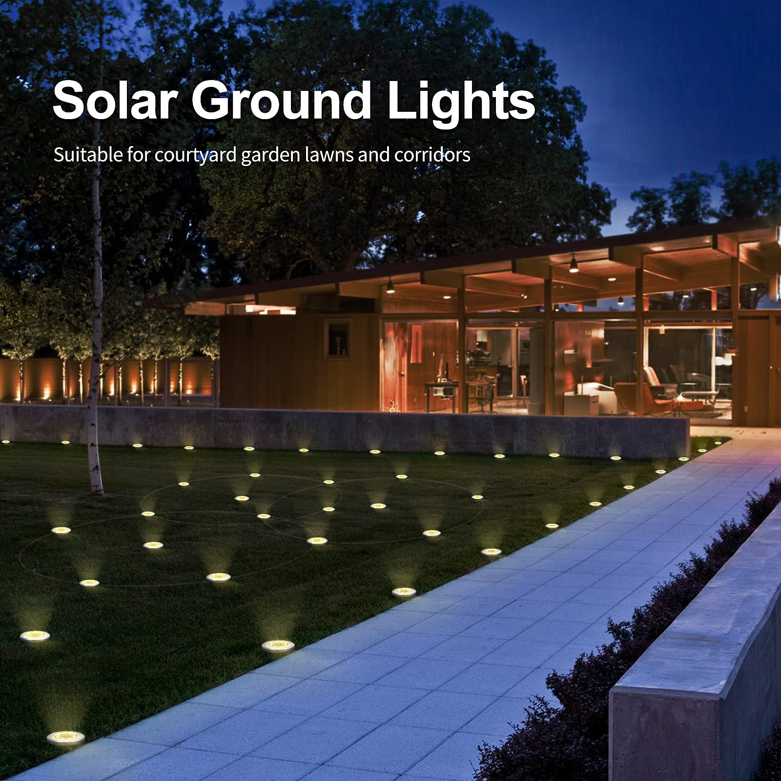 16 Pack Solar Ground Lights - 8 LED Waterproof Garden Lights for Lawn, Pathway, Yard, Driveway (Warm White) | Outdoor Landscape Lighting