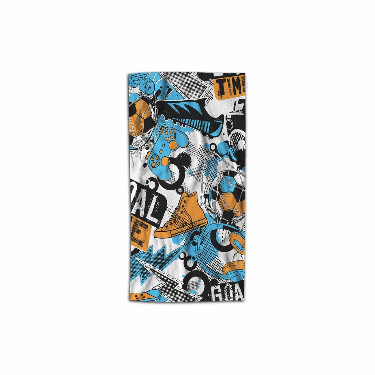 **AOYEGO Grunge Pattern Hand Towel - 30x15 Inch Soft Polyester Microfiber for Bathroom, Kitchen & Home - Decorative Soccer Ball, Boots, Skateboard, Sneakers & Record Player Design - Lightweight & Absorbent for Shower, Gym & Travel**