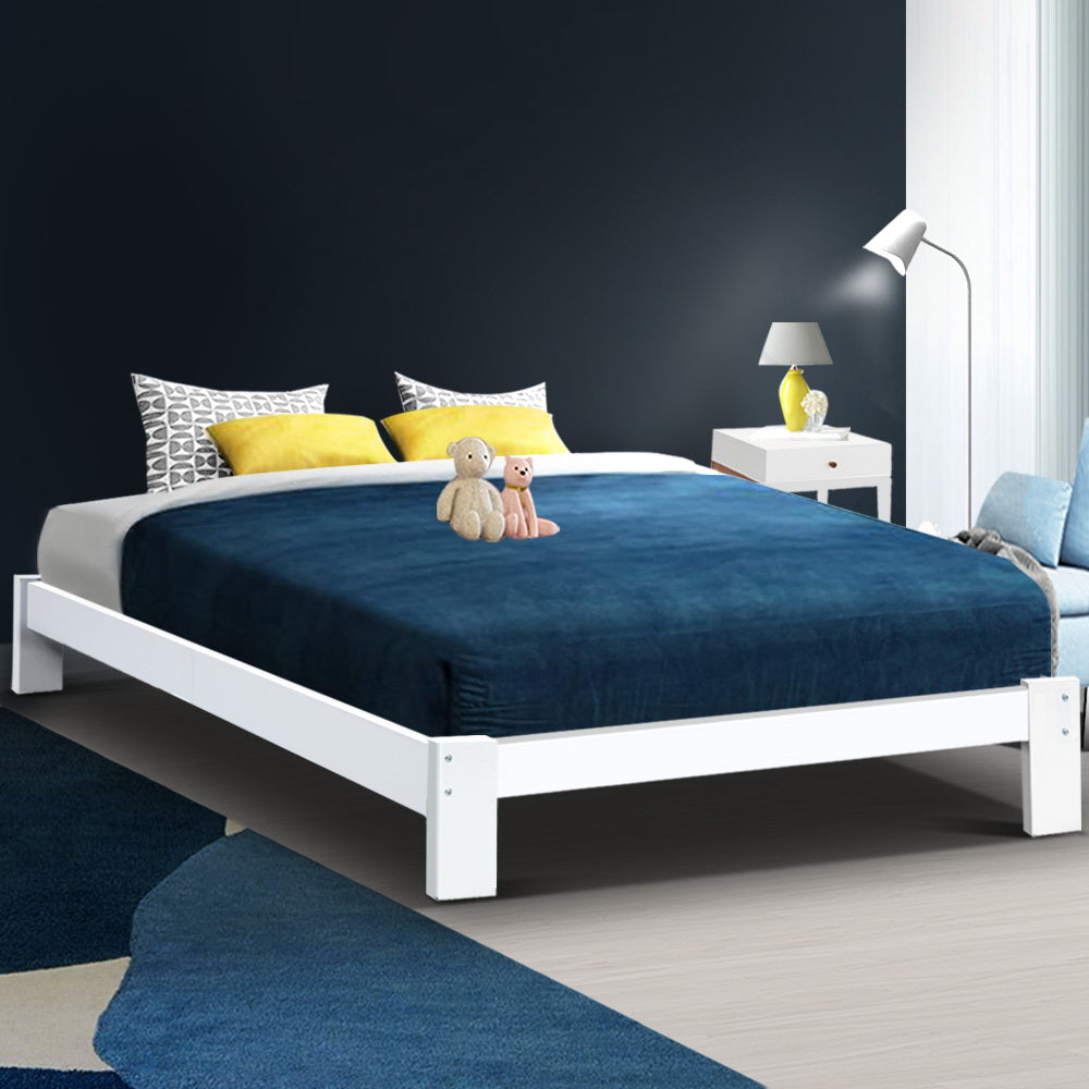 Fairy White Wooden Double Bed Frame - Queen Size Solid Wood Bed with Headboard - Perfect for Master Bedroom, Guest Room & Kids Room