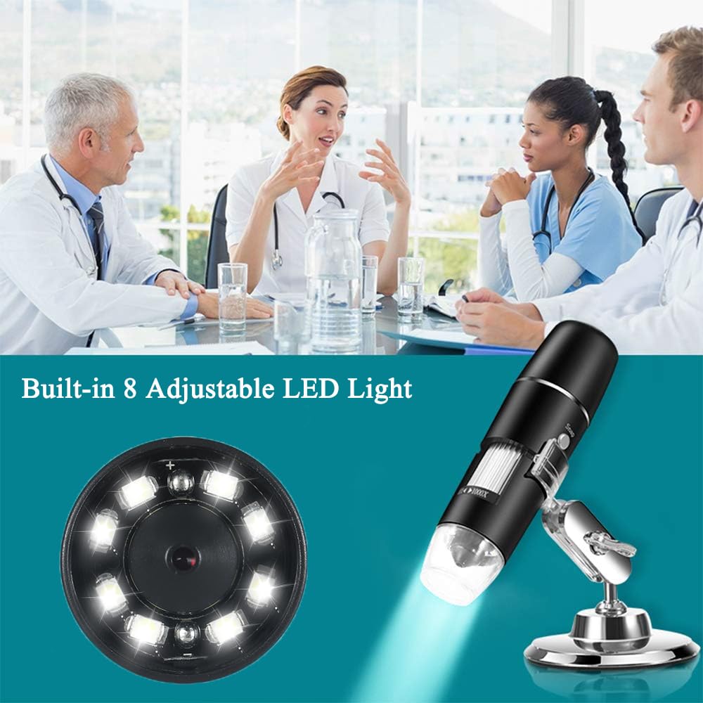 50X-1000X WiFi Digital Microscope - Wireless Handheld Magnifier Camera with 8 LED Lights - Compatible with Android/iOS Smartphones & Tablets - Perfect for Coin Collecting, Jewelry Inspection & Science Education