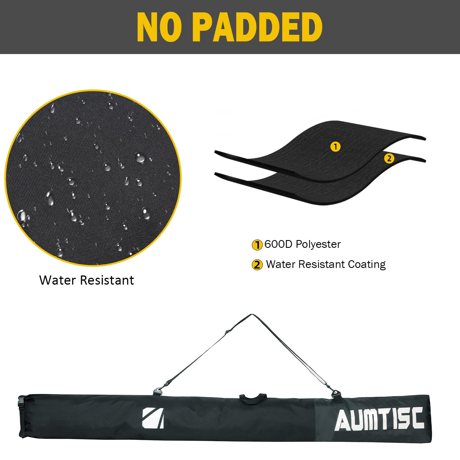 AUMTISC 2-Piece Padded Ski and Boot Bag Combo - Adjustable Length Up to 200cm for 1 Pair of Skis & Boots - Perfect for Air Travel, Mountain Trips & Ski Resort Storage