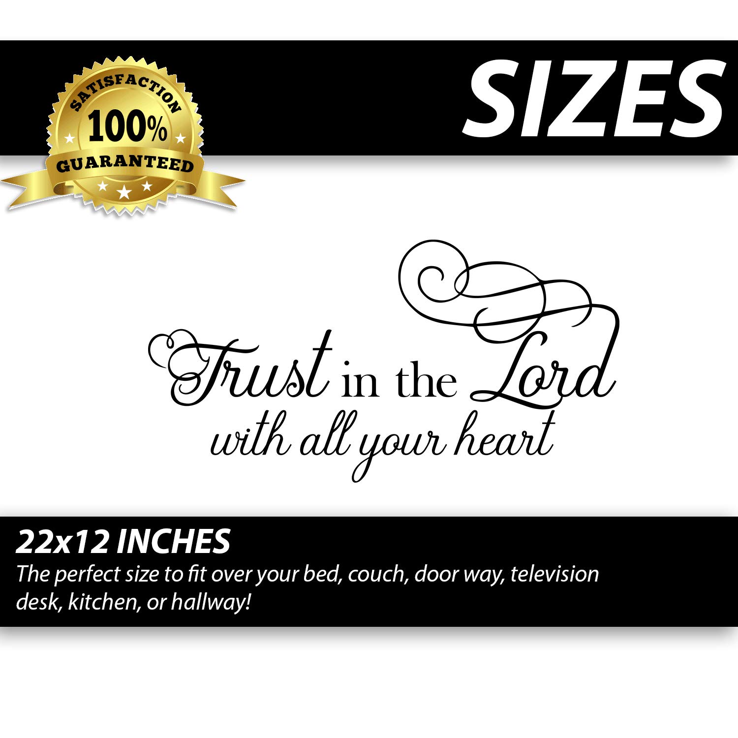 Trust in The Lord with All Your Heart Vinyl Wall Decal - Inspirational Bible Quote Sticker for Home, Office & School Decor - Motivational Christian Wall Art for Living Room, Bedroom & Classroom