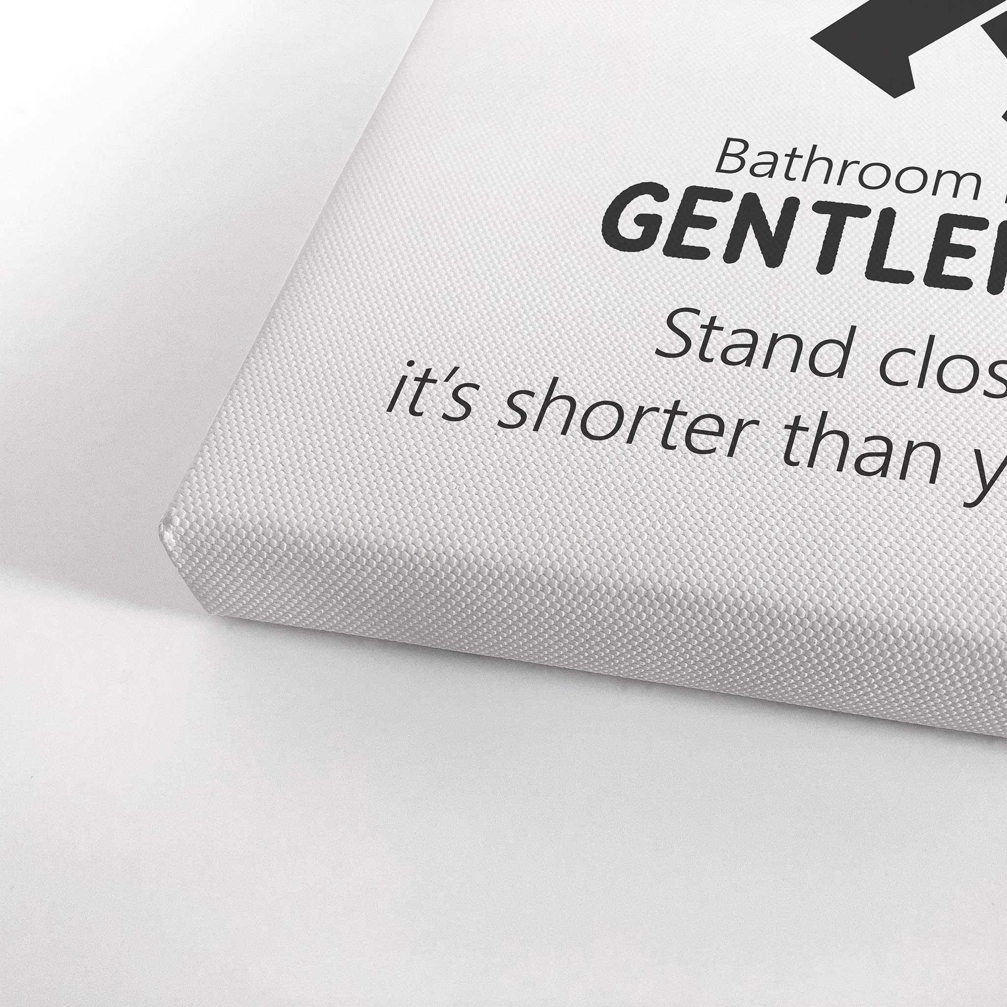 Funny Bathroom Rules Canvas Print - 'Gentlemen Stand Closer It's Shorter Than You Think' - Ready to Hang Bathroom Wall Decor (36x24 Inches) - Perfect for Home, Office, or Man Cave Humor - Made in USA